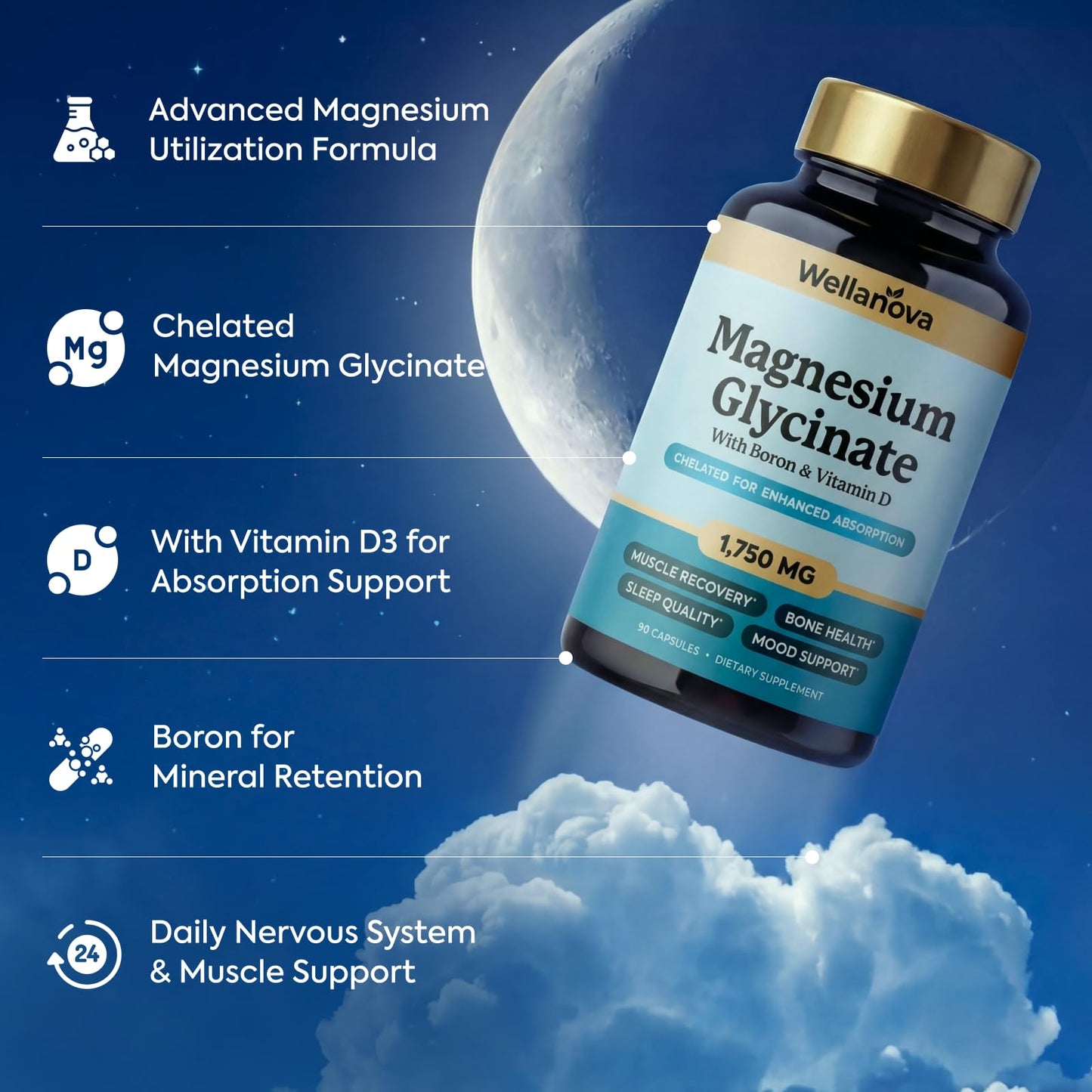 Wellanova Magnesium Glycinate (Chelated) 1,750 mg Capsules, 60 Count