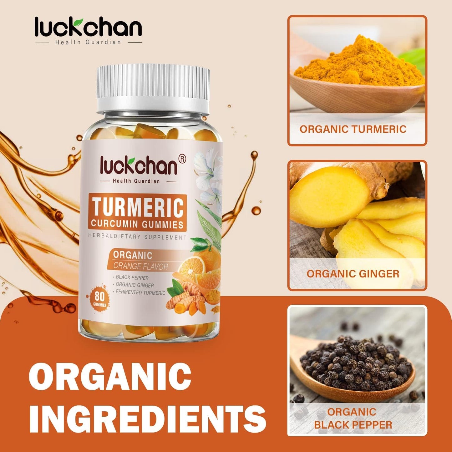 LUCKCHAN Turmeric Curcumin Gummies with Ginger & Black Pepper Herbal Supplement, 400 Count