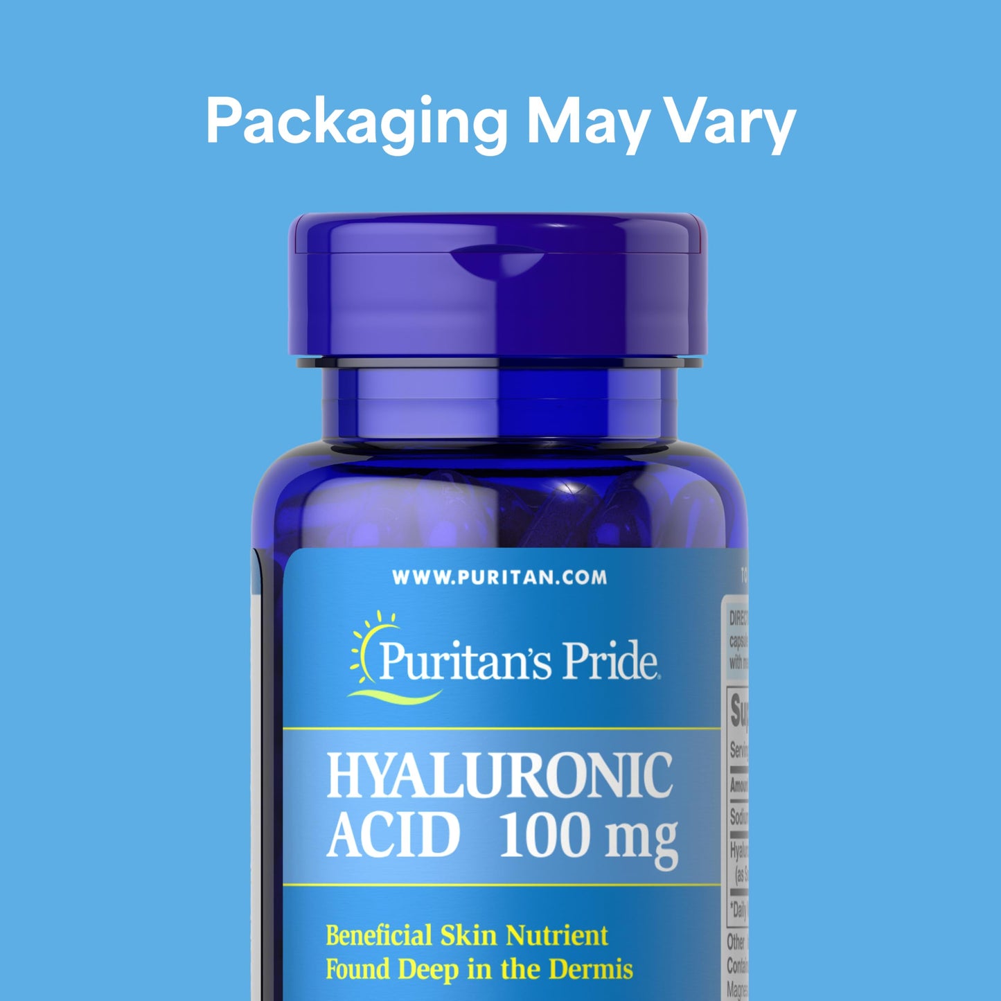 Puritan's Pride Hyaluronic Acid 100mg Dietary Supplement for Skin Hydration Rapid Release Capsules, 60 Capsules