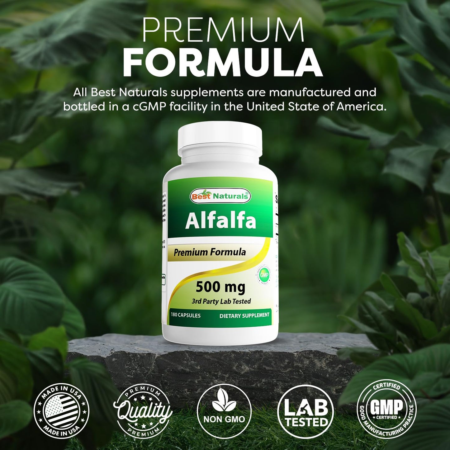 Best Naturals Alfalfa Green Super Food 500 mg Capsules 180 Count