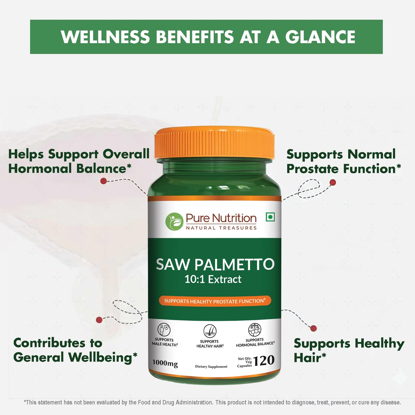 Pure Nutrition Natural Treasures Saw Palmetto 10:1 Extract Capsules 120 Count