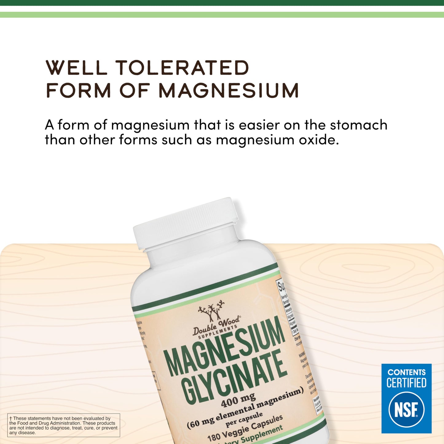 Double Wood Supplements Magnesium Glycinate 400mg Capsule 180 Count