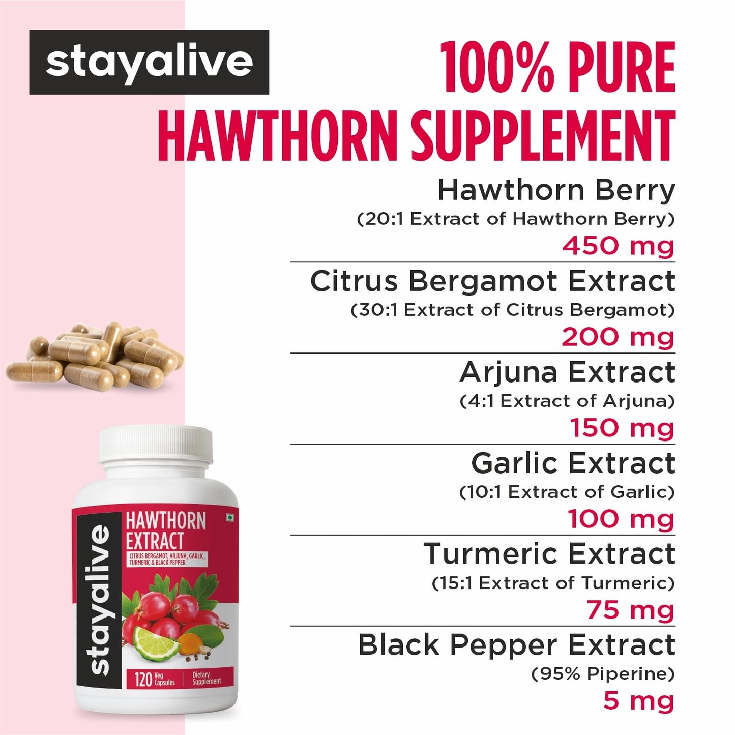 STAY ALIVE Hawthorne Berry Supplement Capsules 120