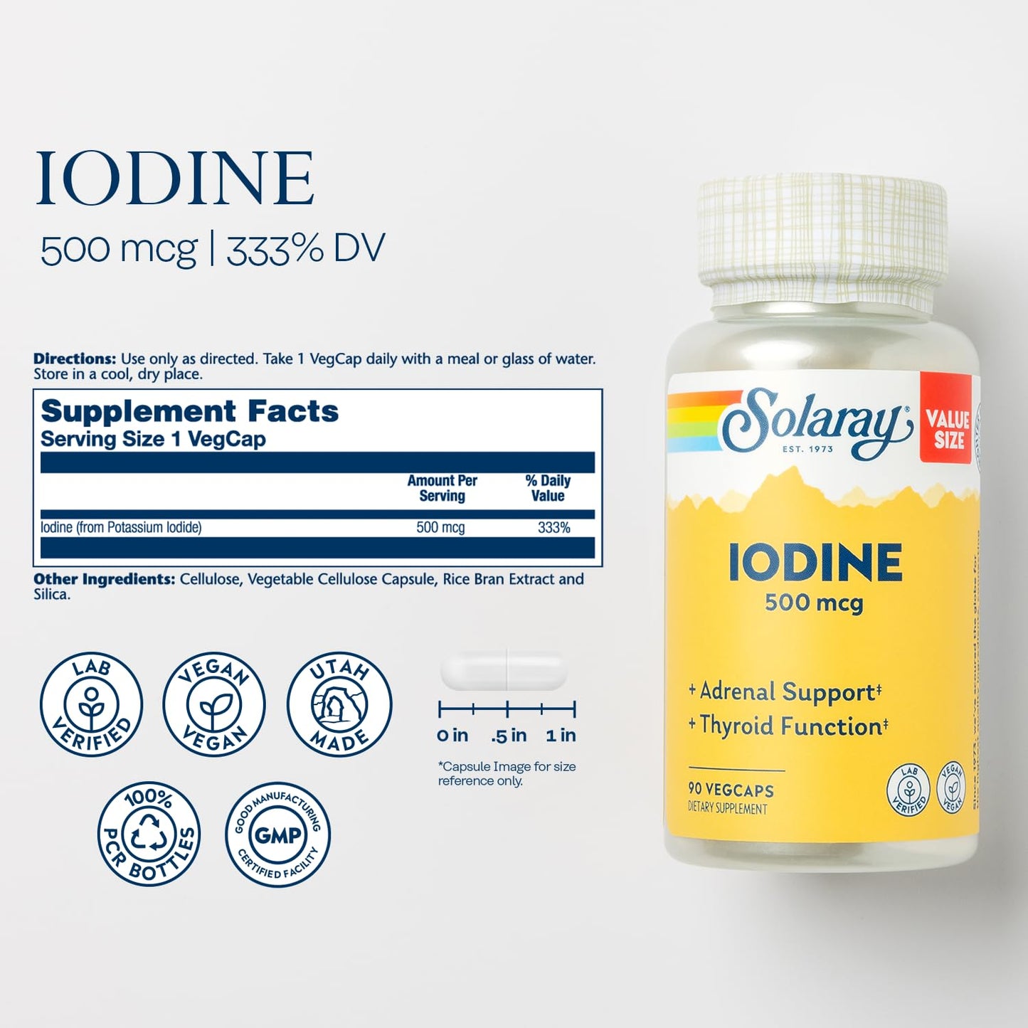 Solaray Iodine 500 mcg Capsule 90 Count