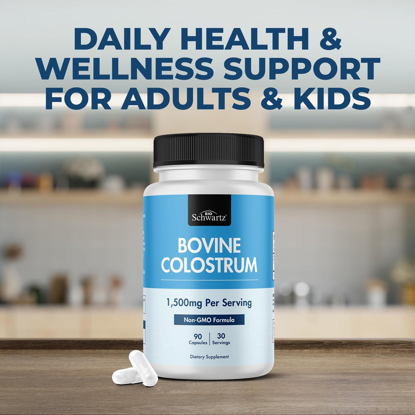 BioSchwartz Colostrum Supplement Extra Strength 1500mg Per Serving Grass Fed Colostrum Capsules, Non-GMO, Gluten Free, 90 Count
