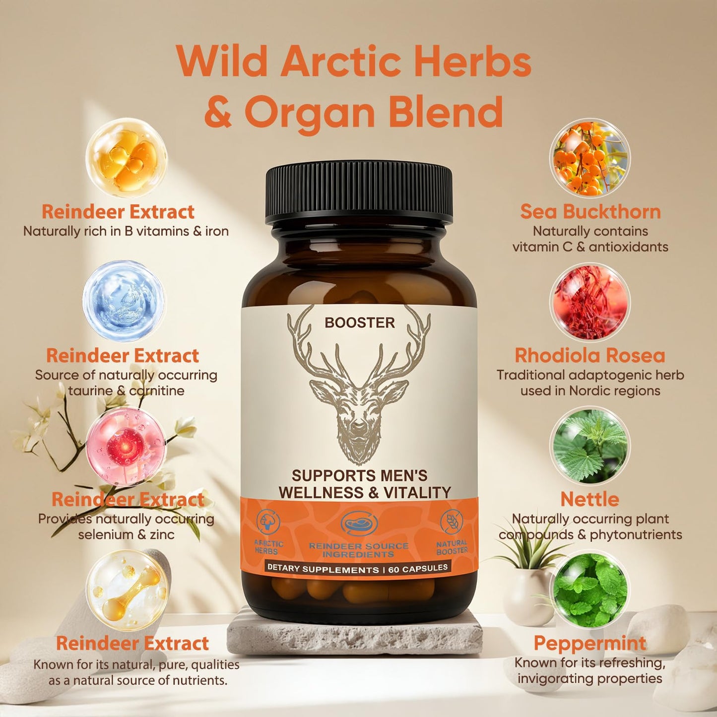 SDXJIOGE Men’s Vitality Supplement – Arctic Herbal & Reindeer Nutrient Blend – Daily Energy, Endurance & Wellness Support Capsule, 1 Count