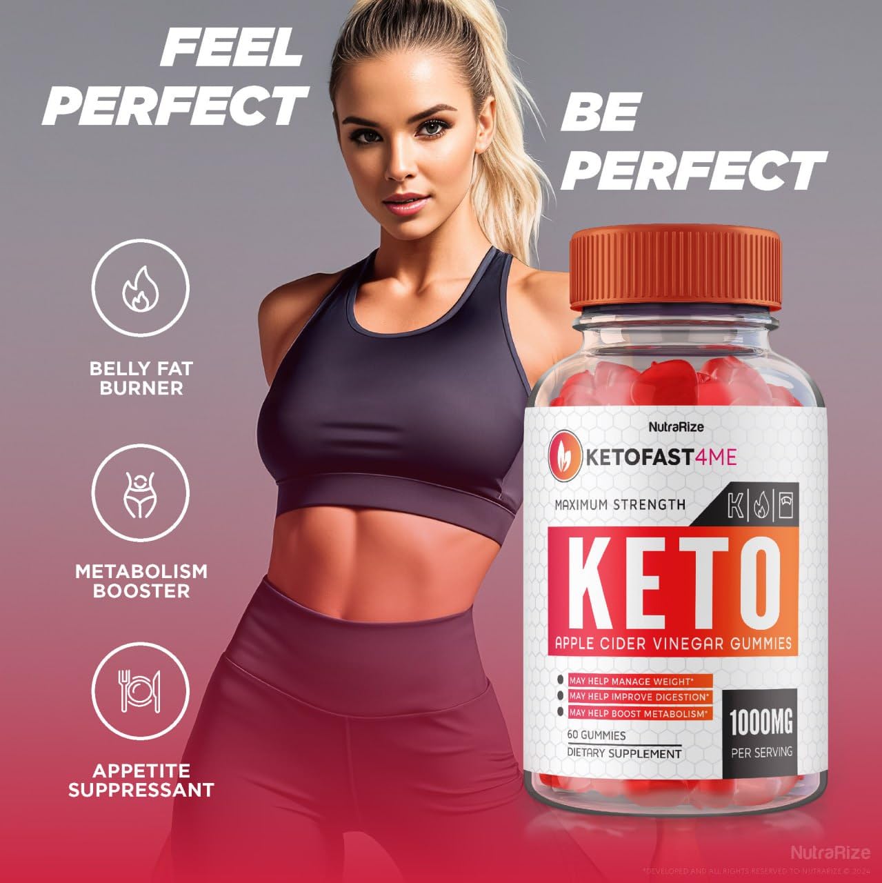 NutraRize KetoFast4ME ACV Gummies, 120 Gummies