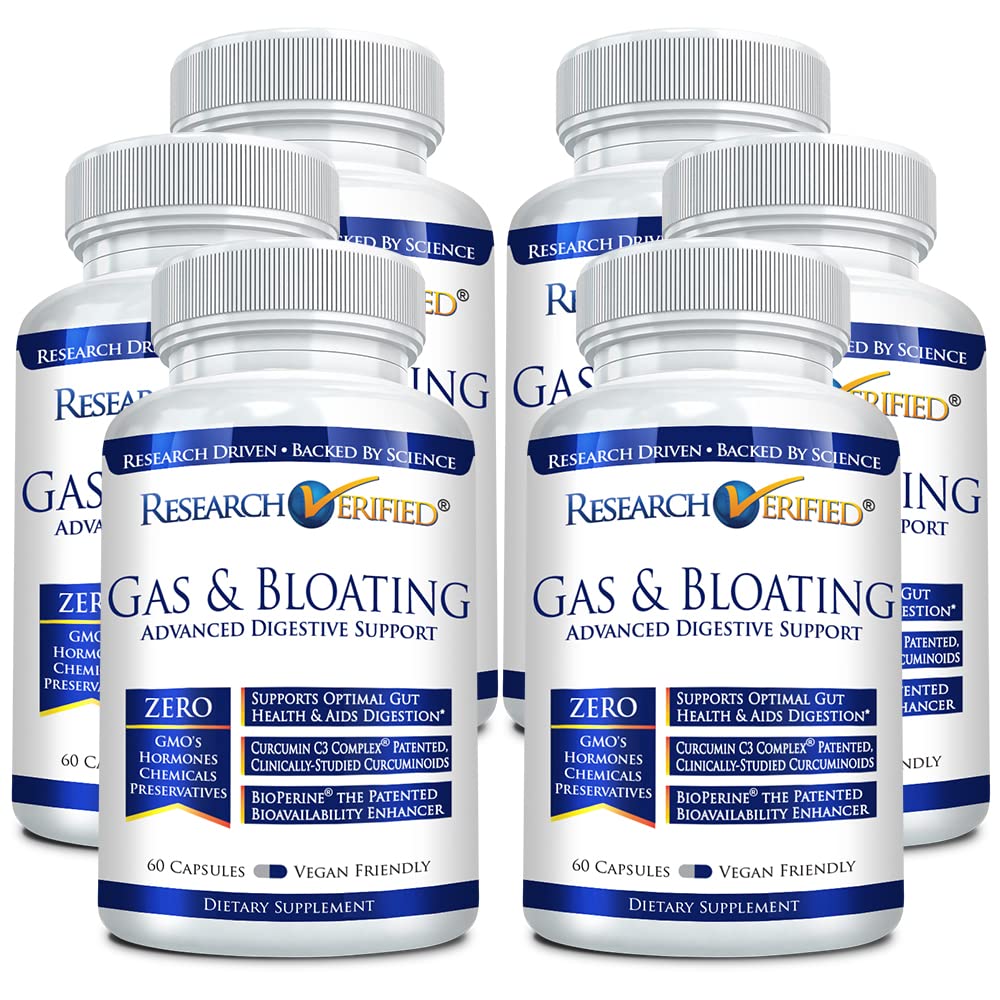 Research Verified Gas and Bloating - Relax Intestinal Muscles, Eliminate Gas Buildup - Artichoke Powder, Ginger, Peppermint Leaf Powder, 60 Capsules