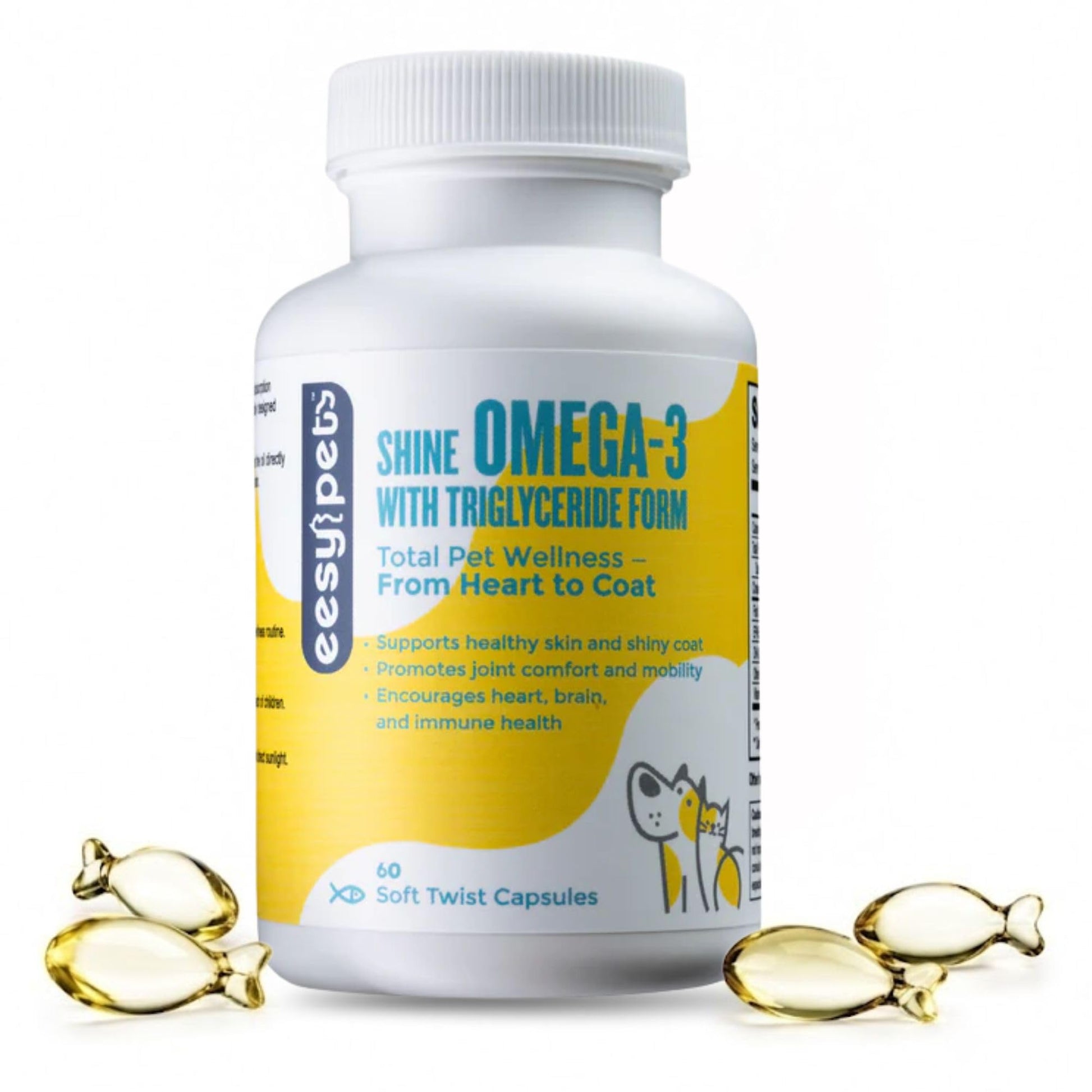EESY PET Shine Omega-3 Fish Oil for Dogs & Cats, 60 Capsules