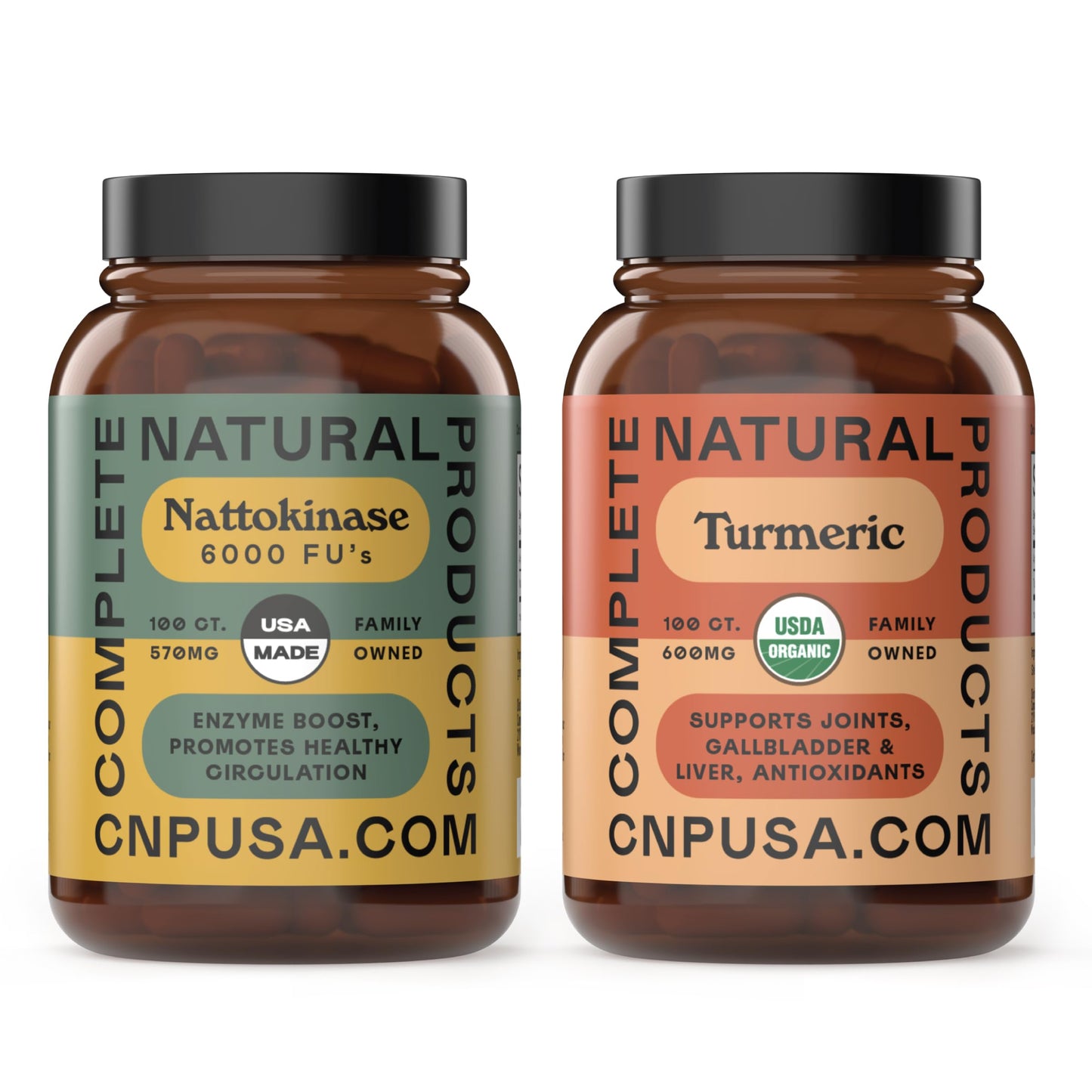 Complete Natural Products Nattokinase & Turmeric Capsule Bundle, 100 Capsules
