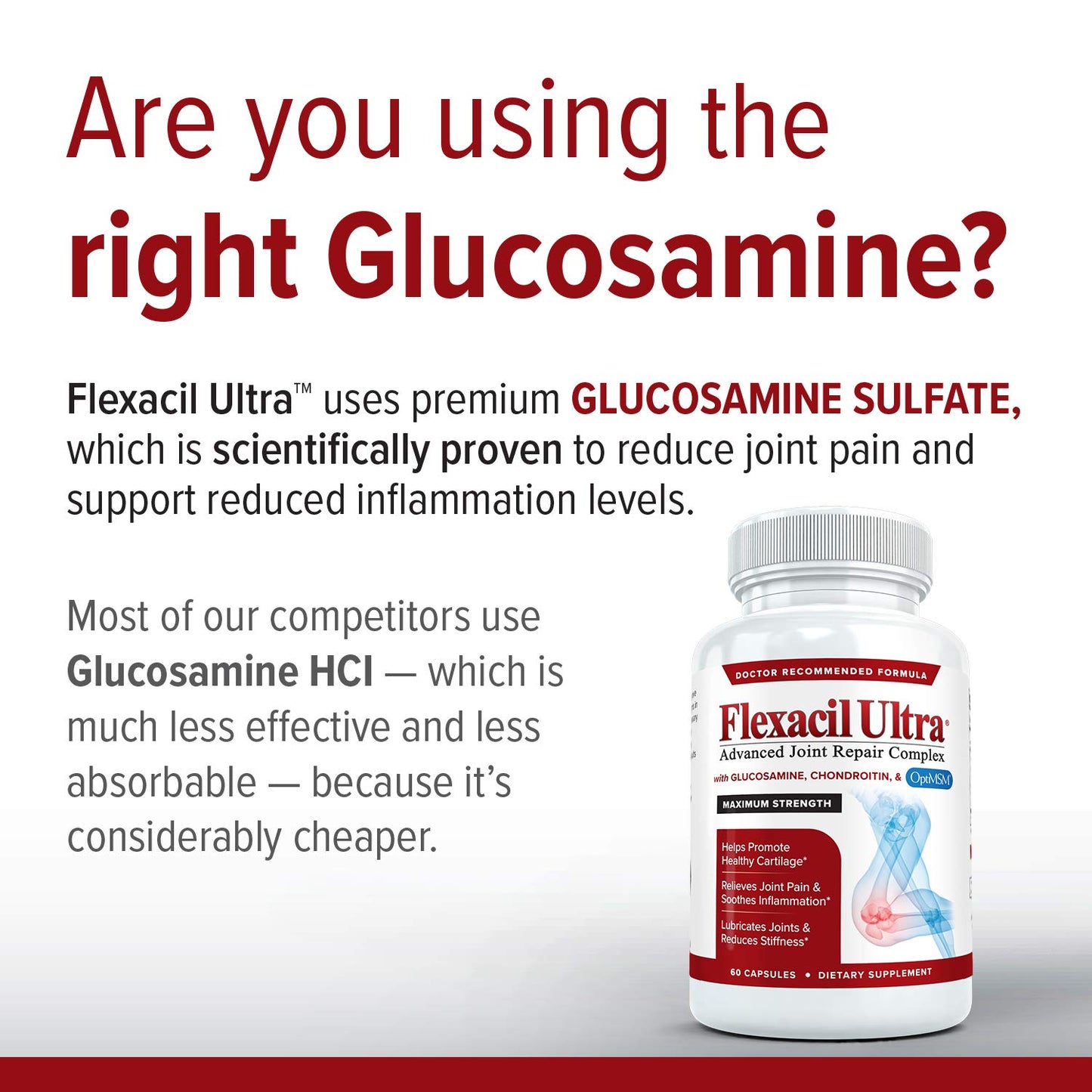 Flexacil Ultra Joint Health & Support Supplement with Glucosamine Sulfate, Chondroitin, Hyaluronic Acid & MSM for Joint Support, Cartilage & Flexability, 60 Capsules