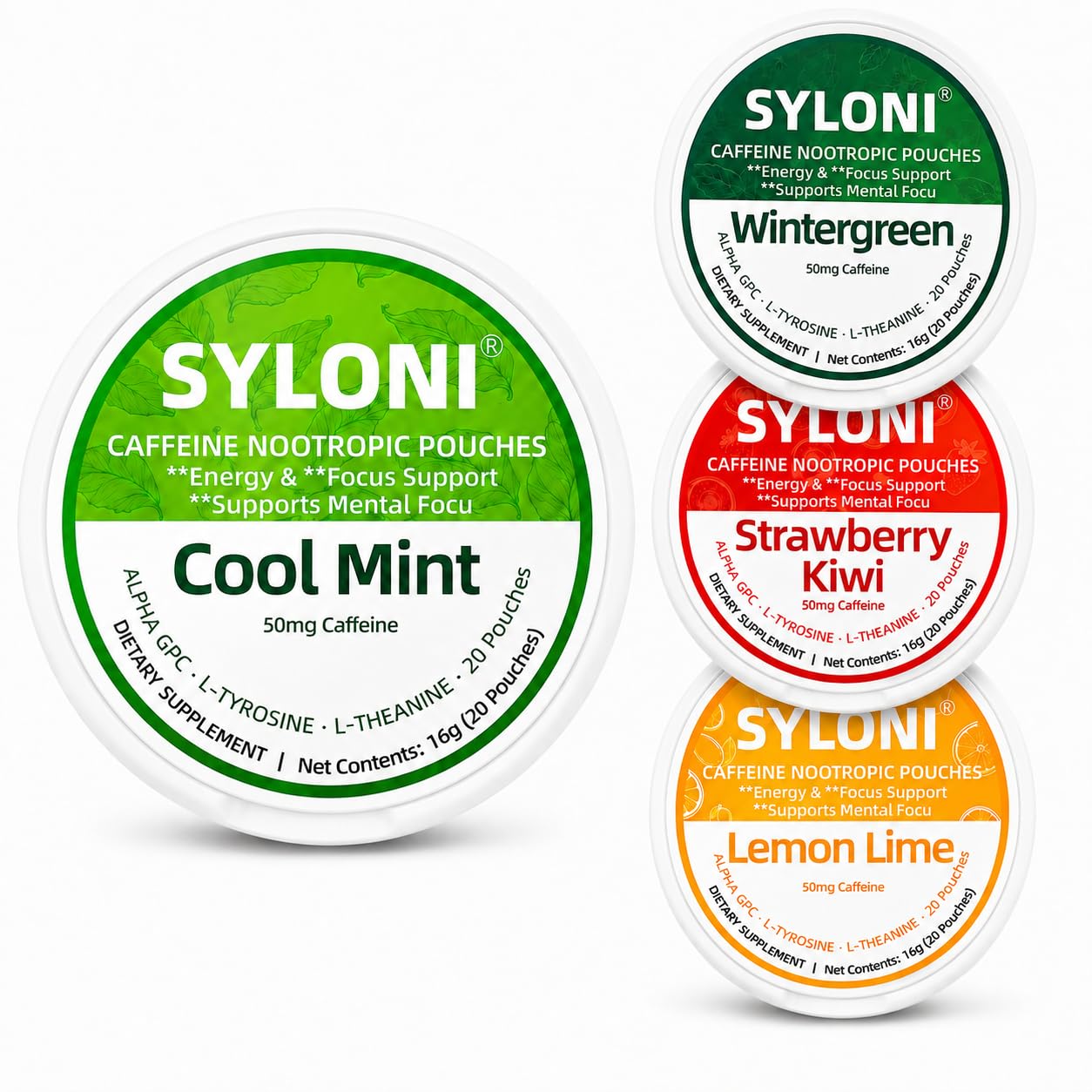 Syloni Caffeine Nootropic Pouches Variety Pack Powder 10