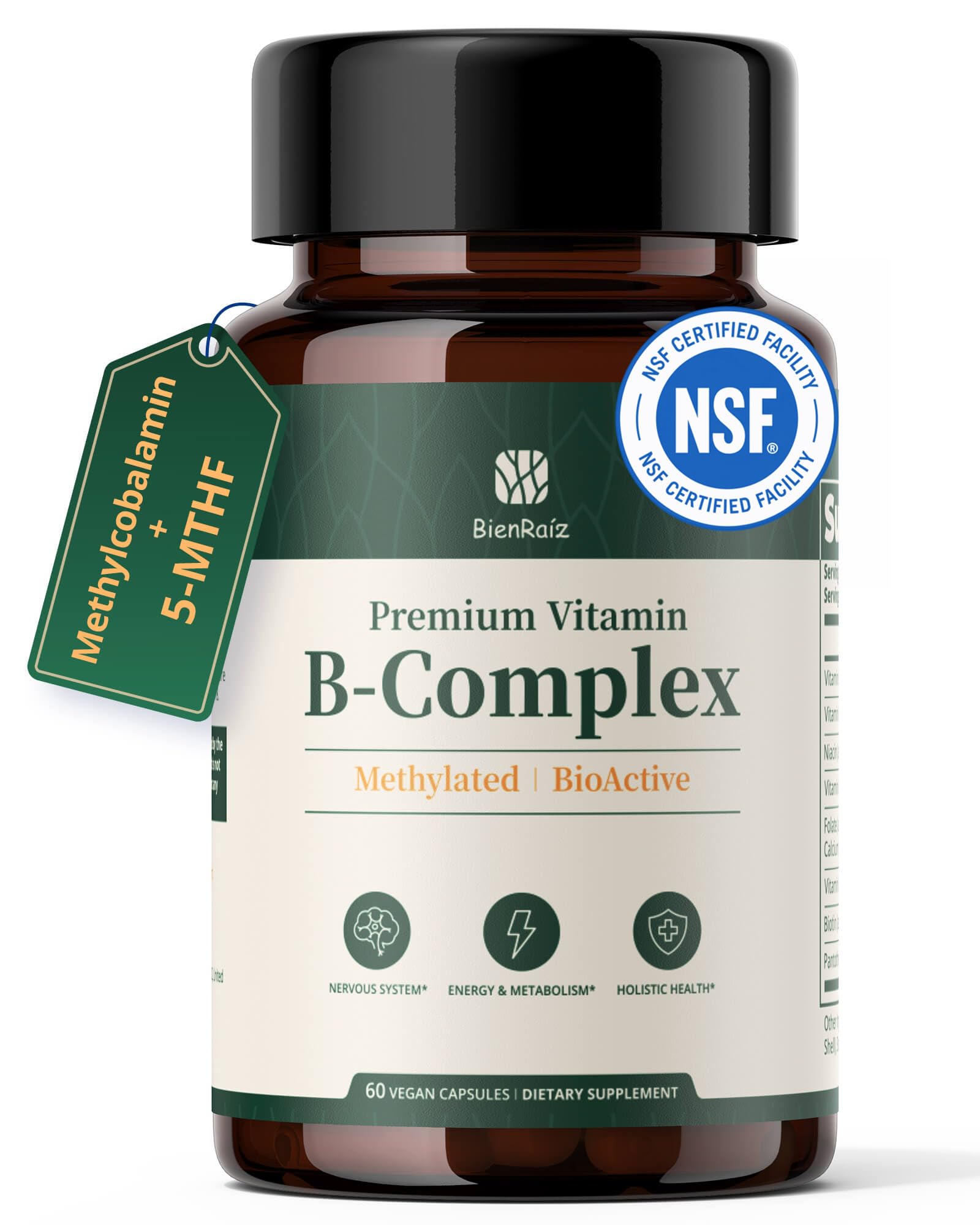 BienRaíz Methylated Vitamin B Complex for Women & Men Capsule, 60 Count