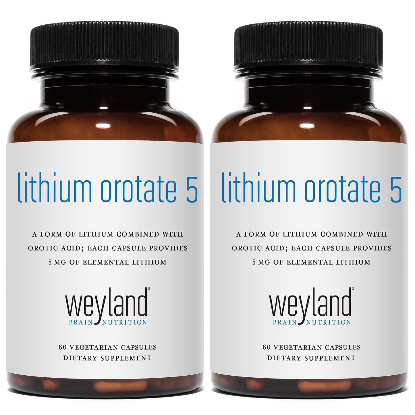 Weyland Brain Nutrition Lithium Orotate 5mg Elemental Lithium Capsules, 120 Count