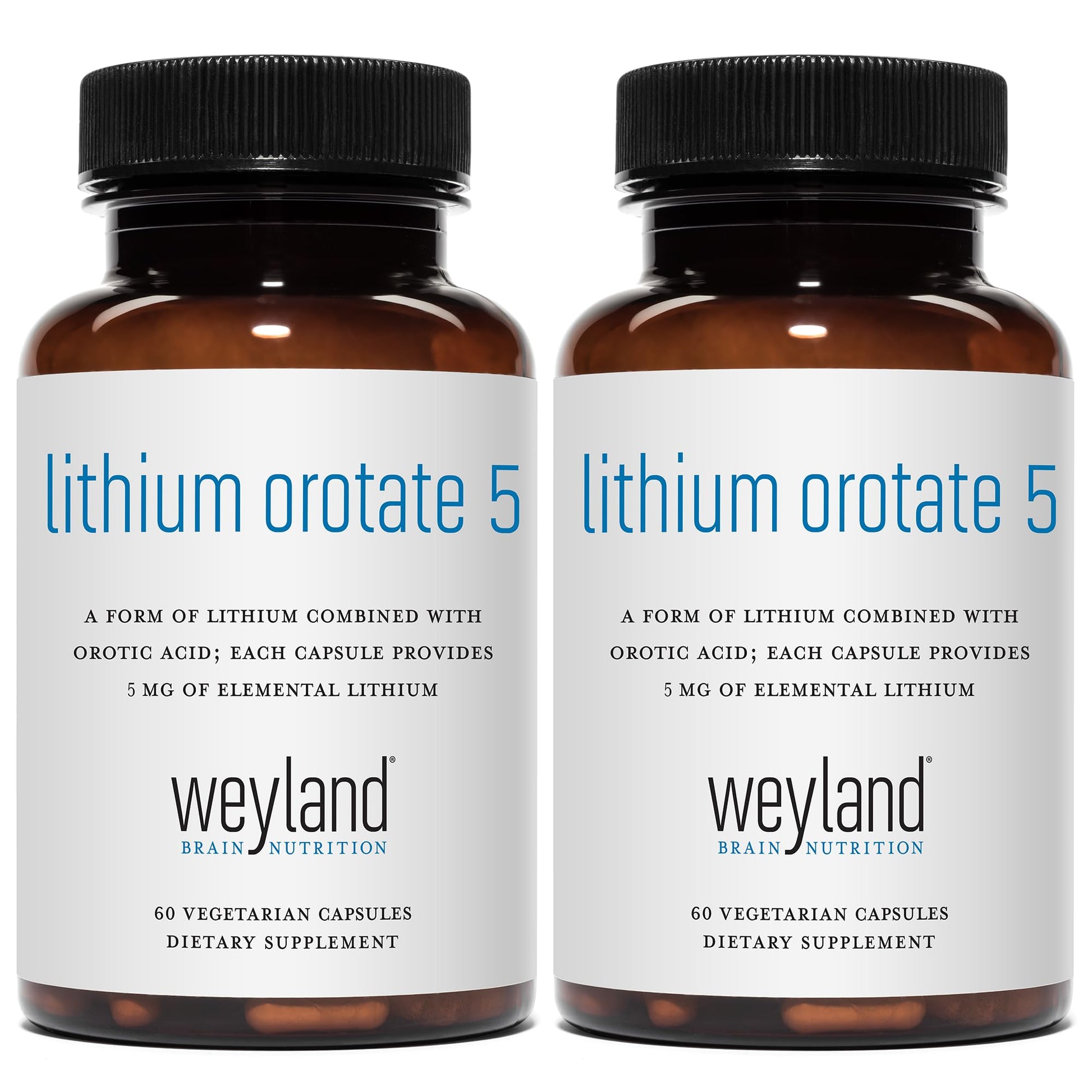 Weyland Brain Nutrition Lithium Orotate 5mg Elemental Lithium Capsules, 120 Count