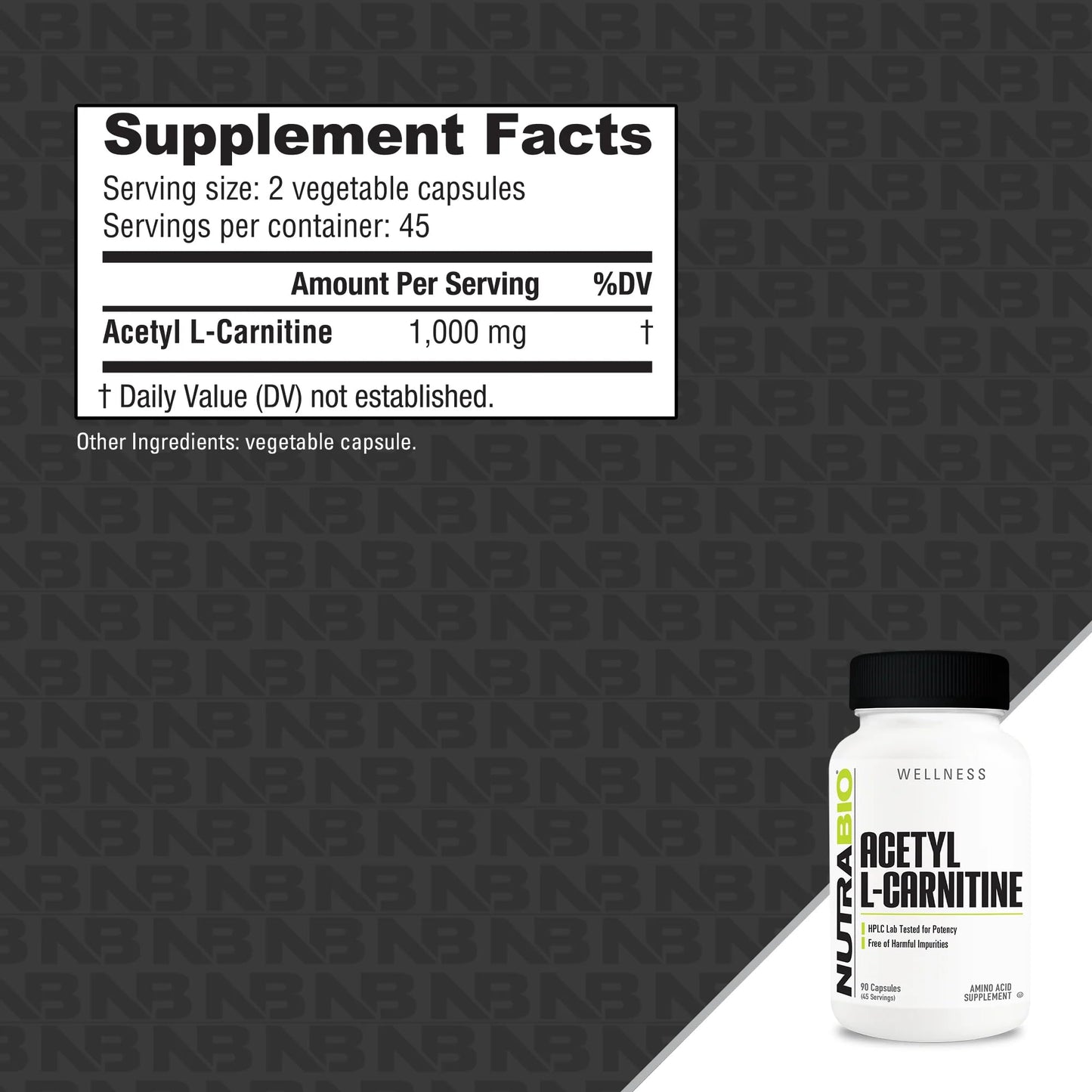 NutraBio Acetyl L-Carnitine (ALCAR) Supplement 500mg Capsule, 90 Capsules
