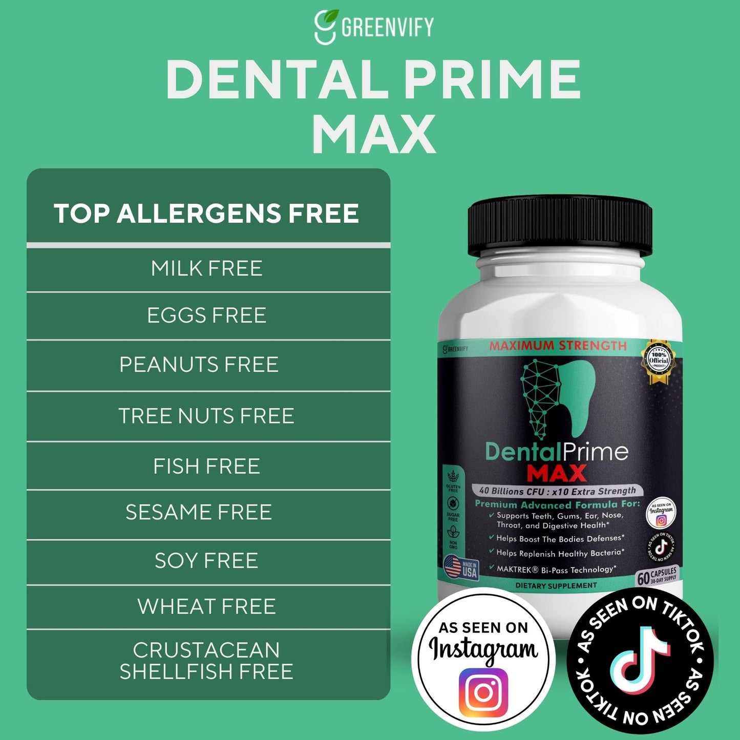 GREENVIFY DentalPrime MAX Probiotic Supplement, 60 Capsules
