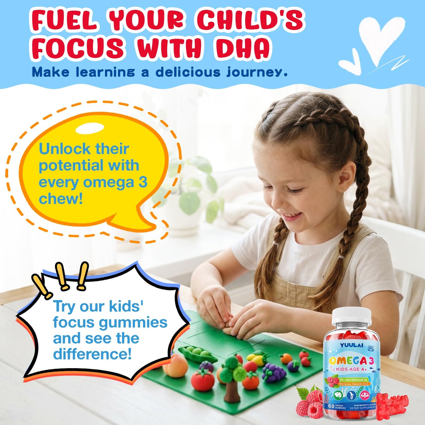 YUULAI Omega-3 Gummies for Kids, 120 Count
