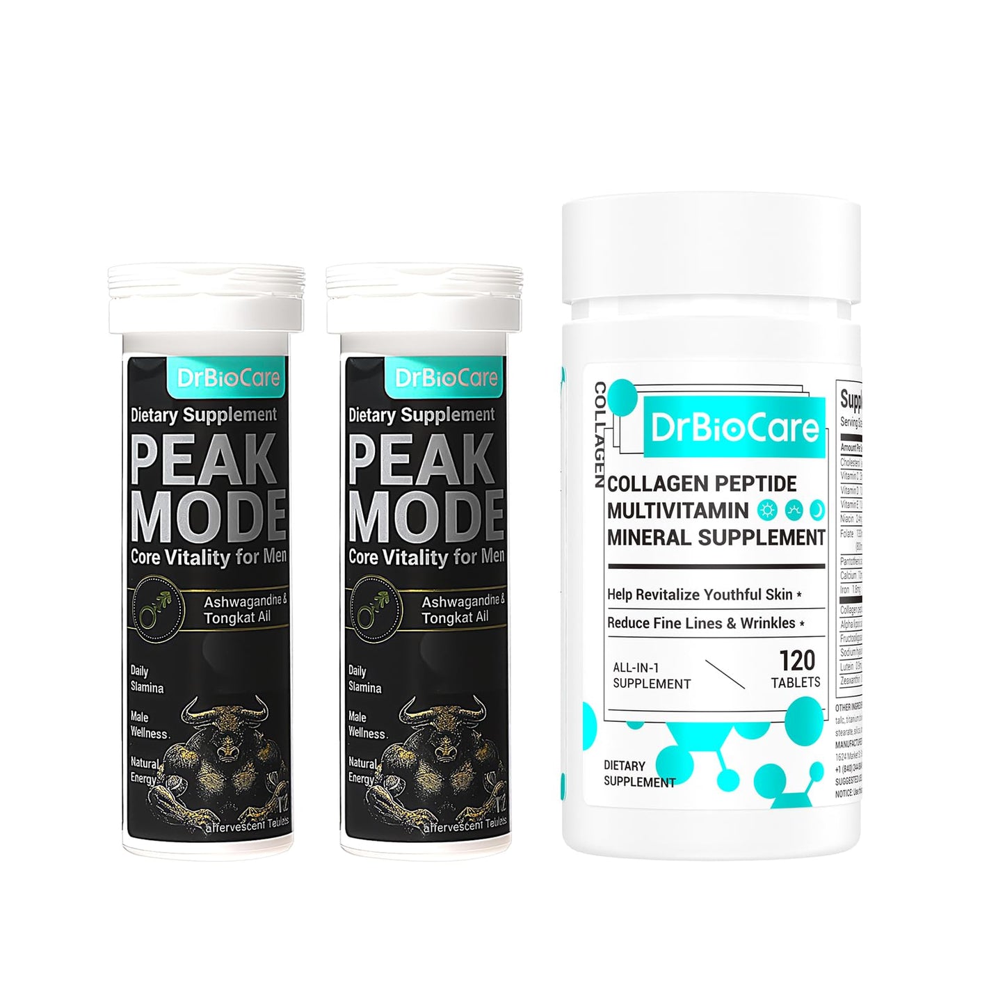 DrBioCare Peak Mode Effervescent Tablets and Collagen Peptides, 84 Tablets