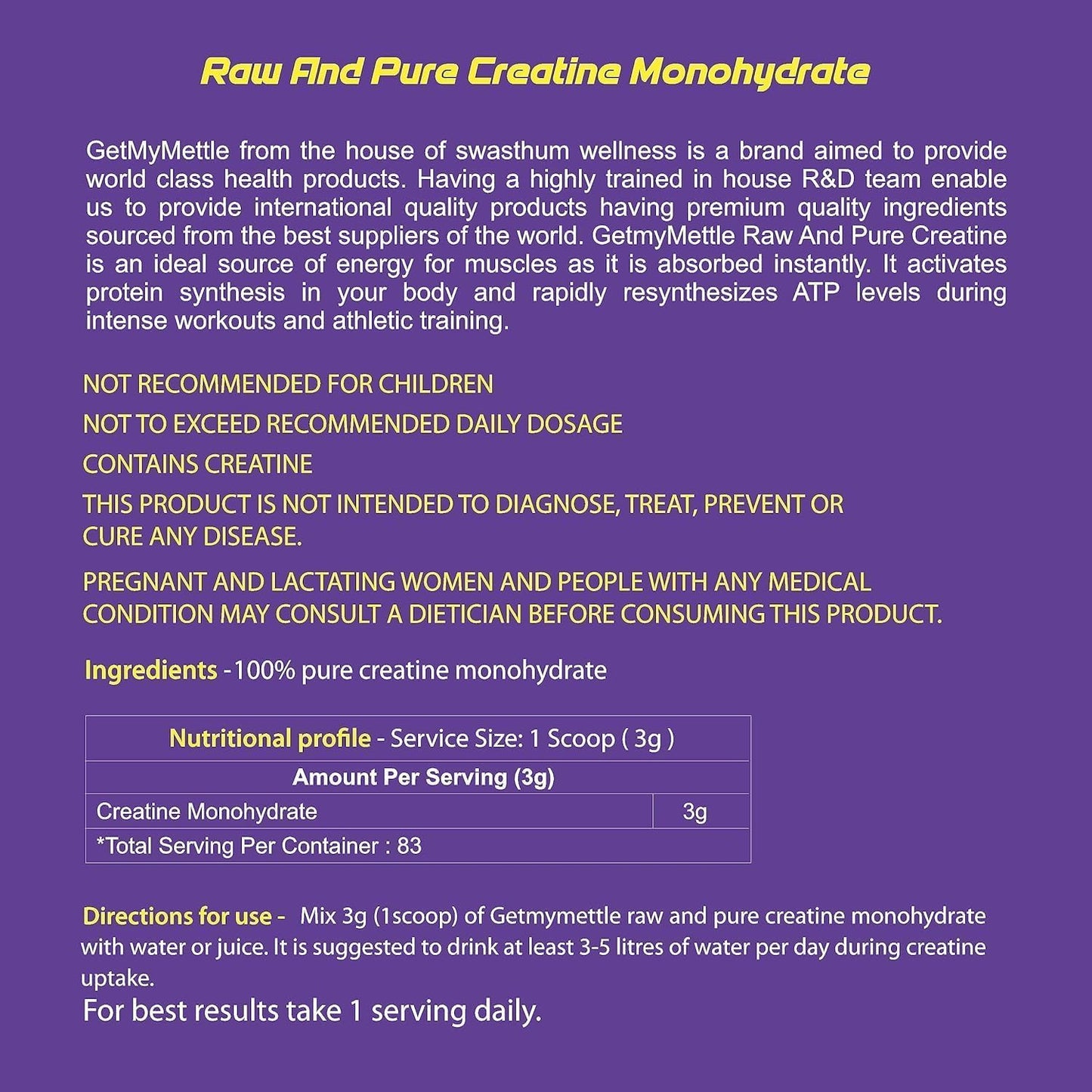 Generic Raw and Pure Creatine Monohydrate Powder 8.82 oz