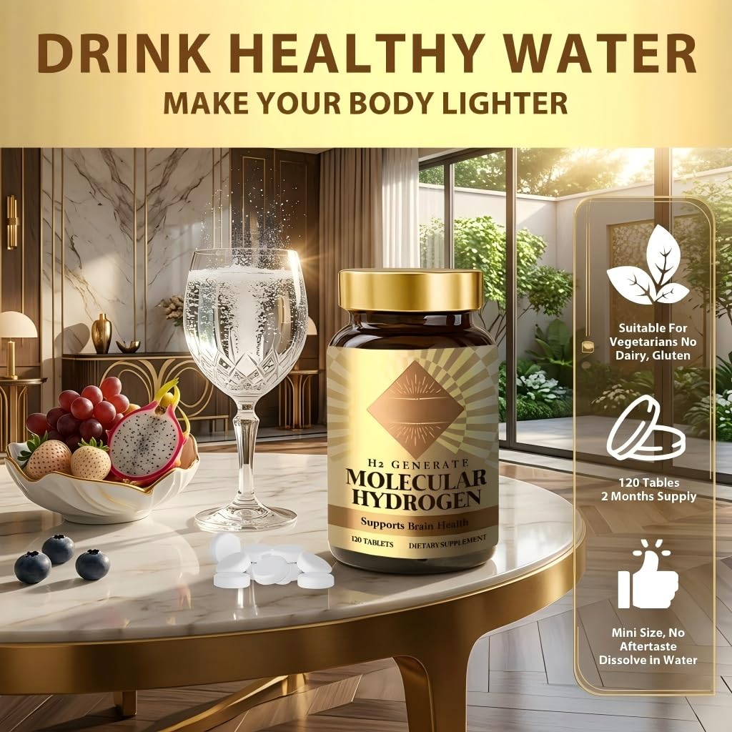 QDXHAYC Hydrogen Water Tablets - H2 Molecular Hydrogen for Drinking Water, Magnesium Supplement for Energy Support, Hydration Performance Booster, Sugar Free, 120 Tablets
