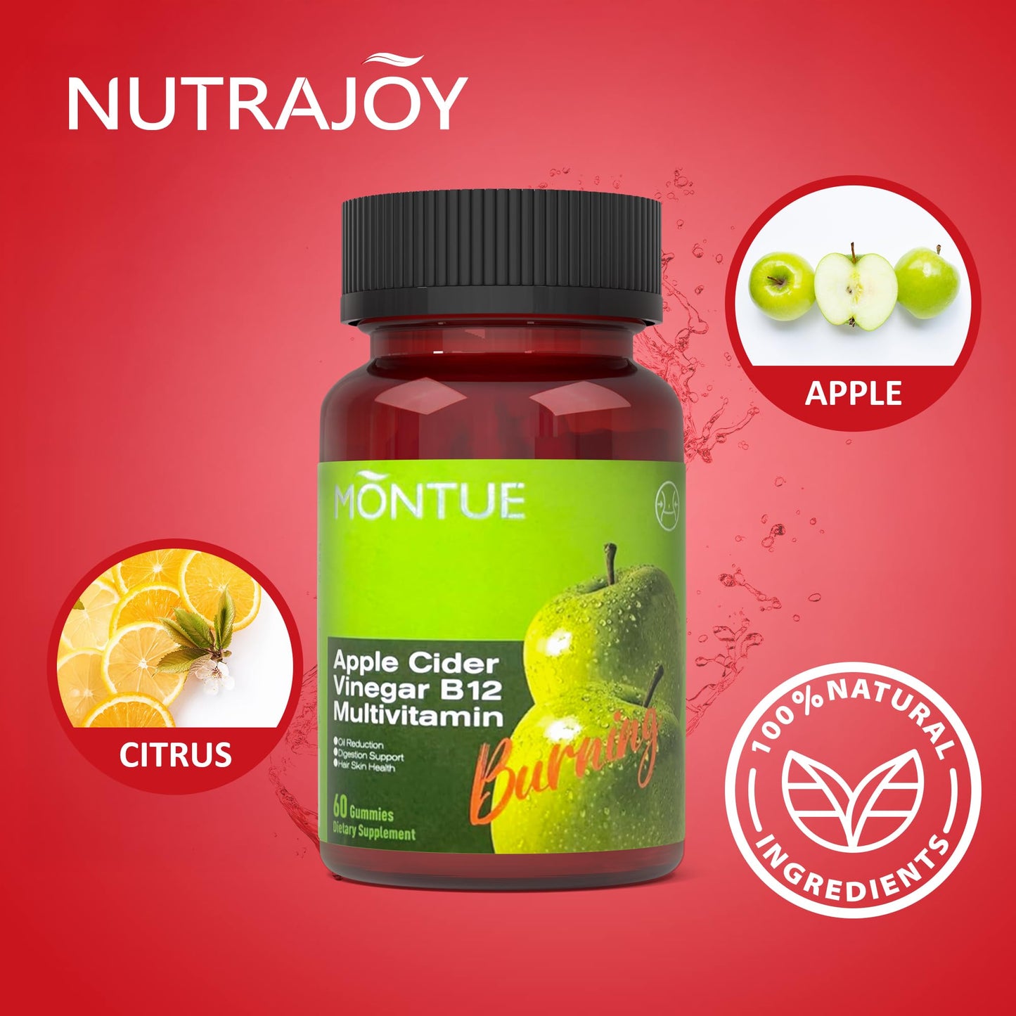 Montue Apple Cider Vinegar Gummies - B12 Multivitamin, 60 Gummies