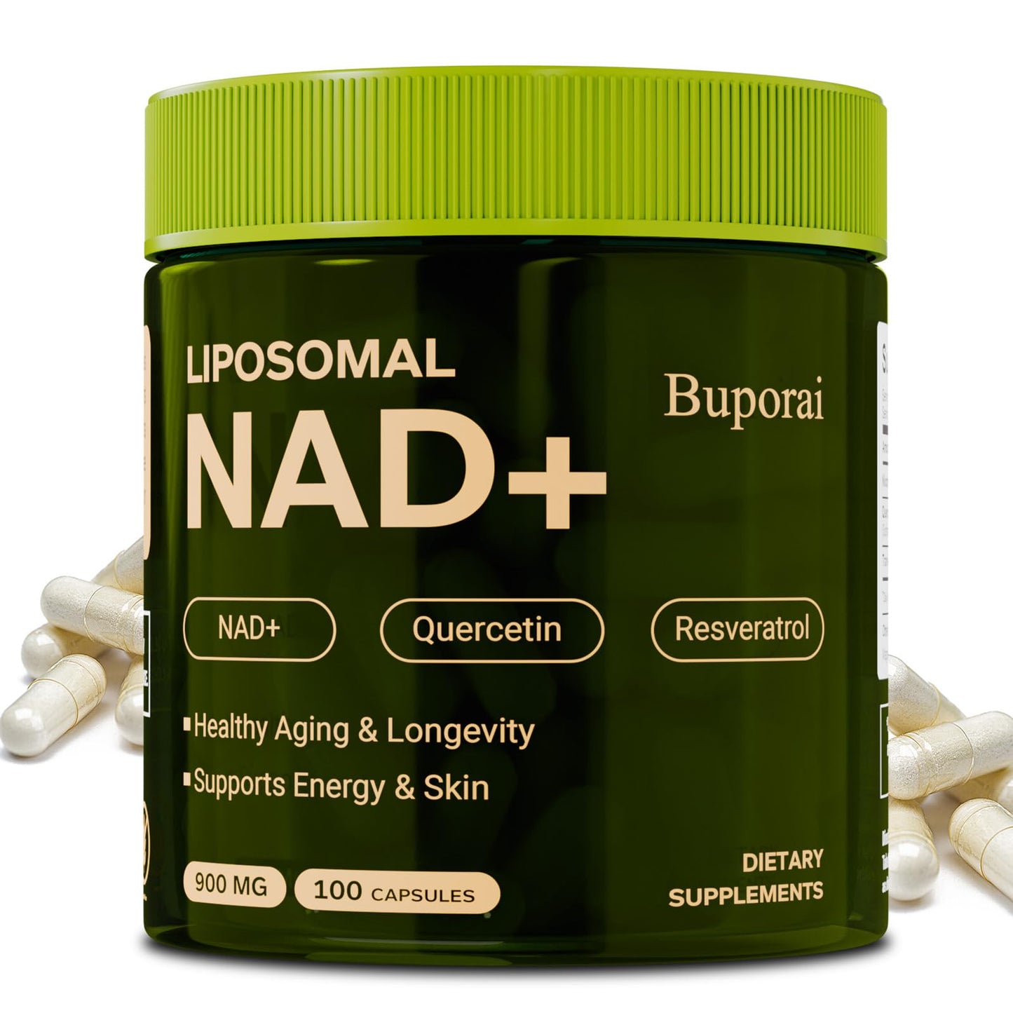 Buporai NAD Supplement 900mg with Resveratrol & Quercetin Capsule, 100 Count