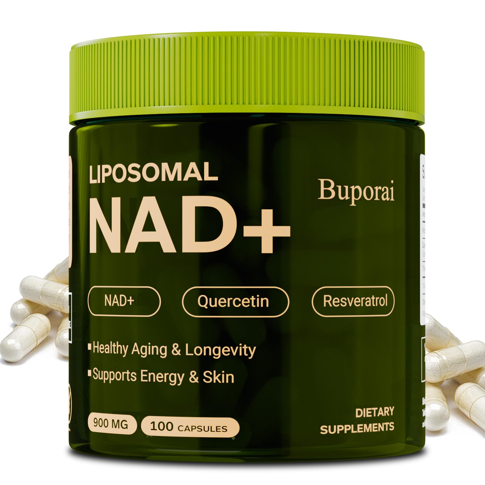 Buporai NAD Supplement 900mg with Resveratrol & Quercetin Capsule, 100 Count