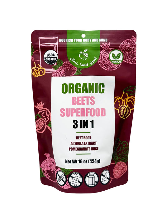 Chérie Sweet Heart Beets Superfood Powder, USDA Organic, 3-in-1 Nitric Oxide, 10 Servings, 16 oz Pouch