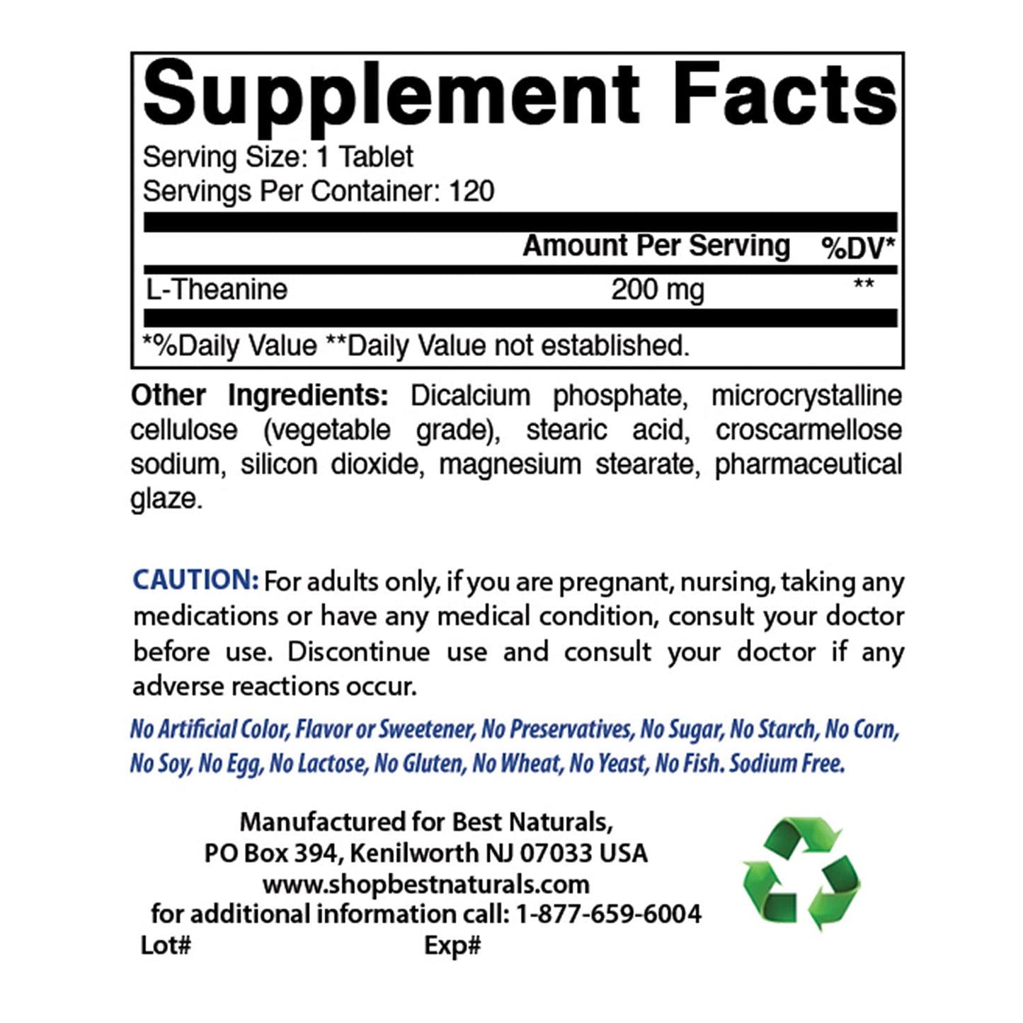 Best Naturals L-Theanine 200mg per Tablet (400mg per 2 Tablets), 240 Tablets
