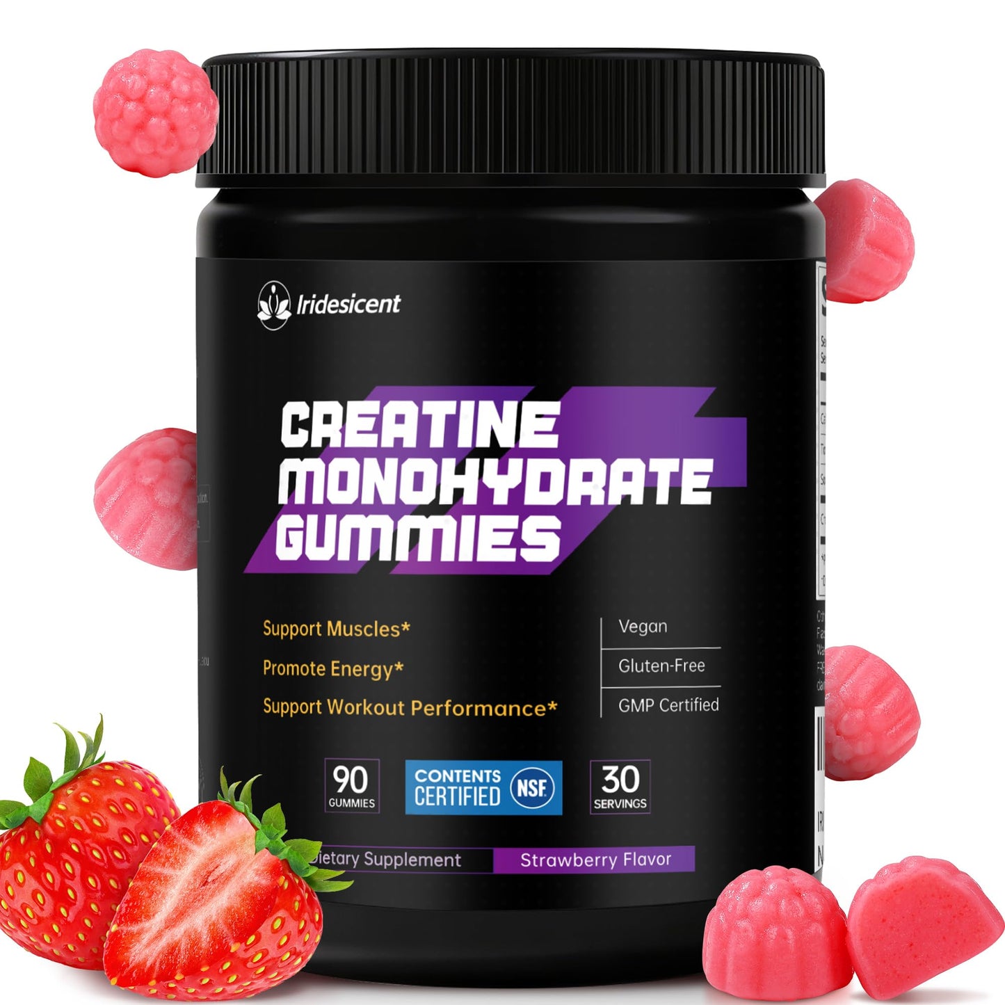 IRIDESICENT Creatine Gummies 5000mg – NSF Certified Creatine Monohydrate, Sugar Free, Vegan Chewables, 90 Count