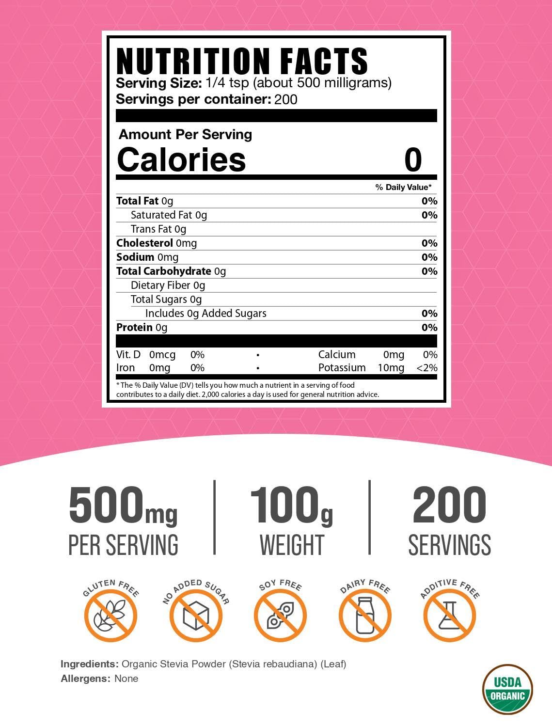 BulkSupplements Organic Stevia Powder - 3.5 oz