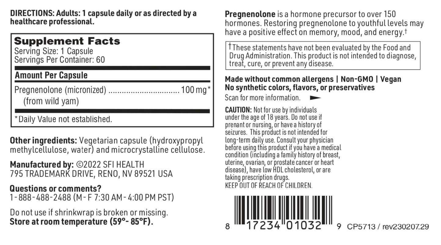 SFI Health Pregnenolone Capsules 60 Count