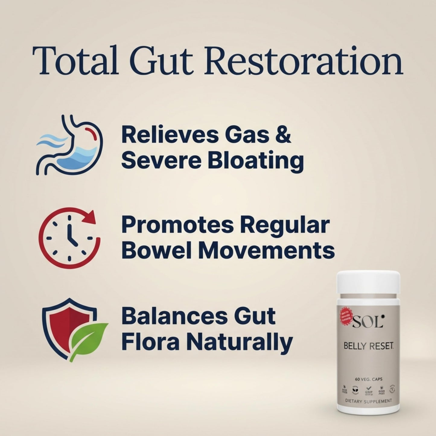 Sol Nutrition Complete Belly Reset - Gut Cleanse Detox Capsules, 60 Count