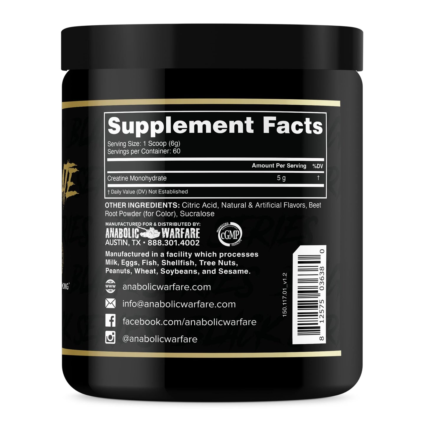 Anabolic Warfare Creatine Monohydrate Powder 12.7 Ounce