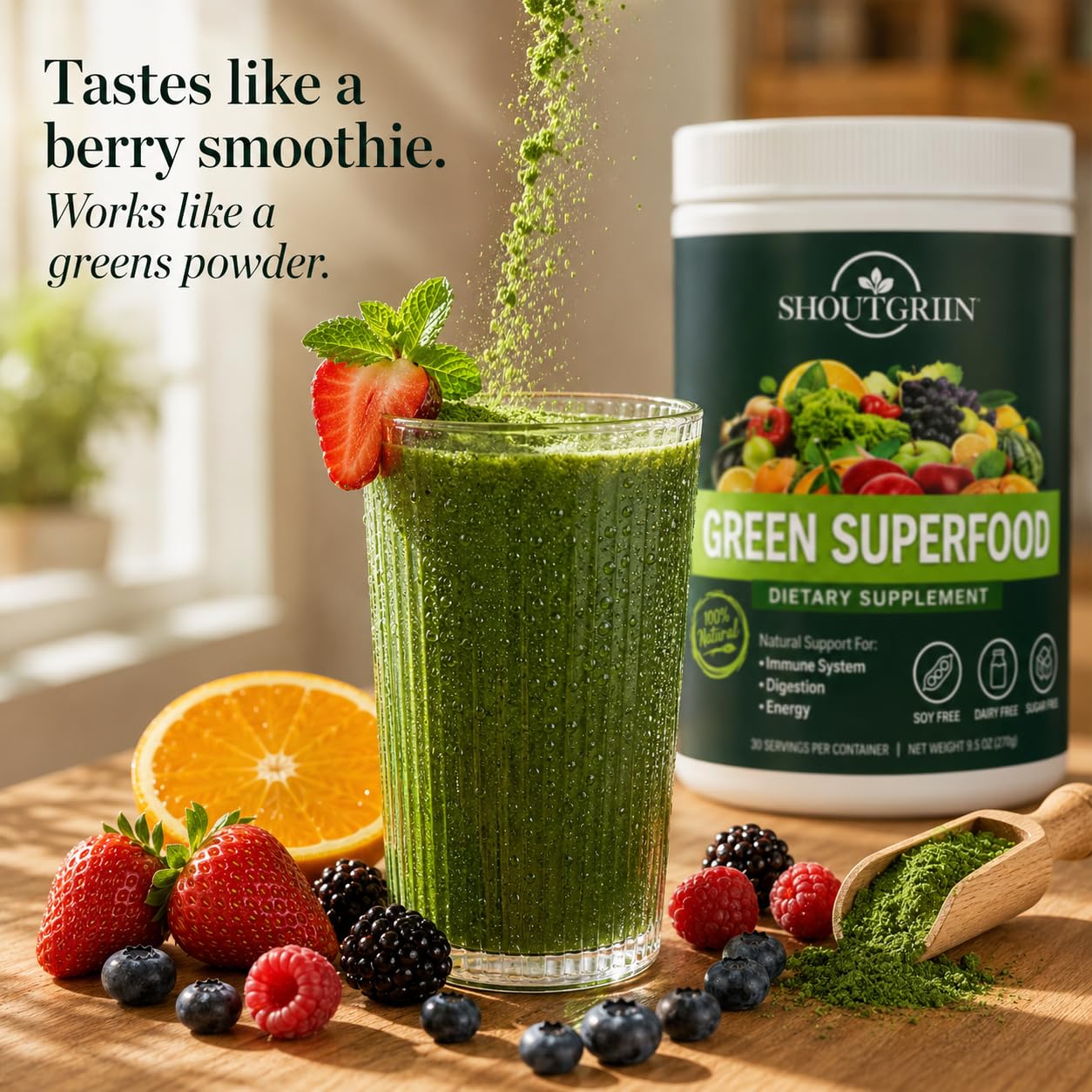 SHOUTGRIIN Green Superfood Powder 9.5 oz