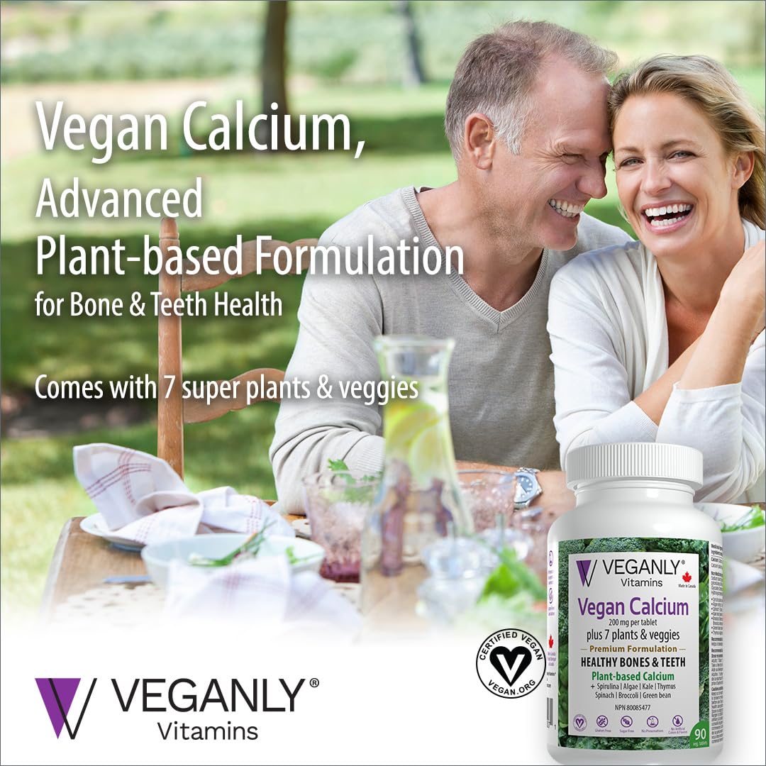 VEGANLY Vitamins Vegan Calcium Plus 7 for Healthy Bones and Teeth Tablets, 90 Tablets