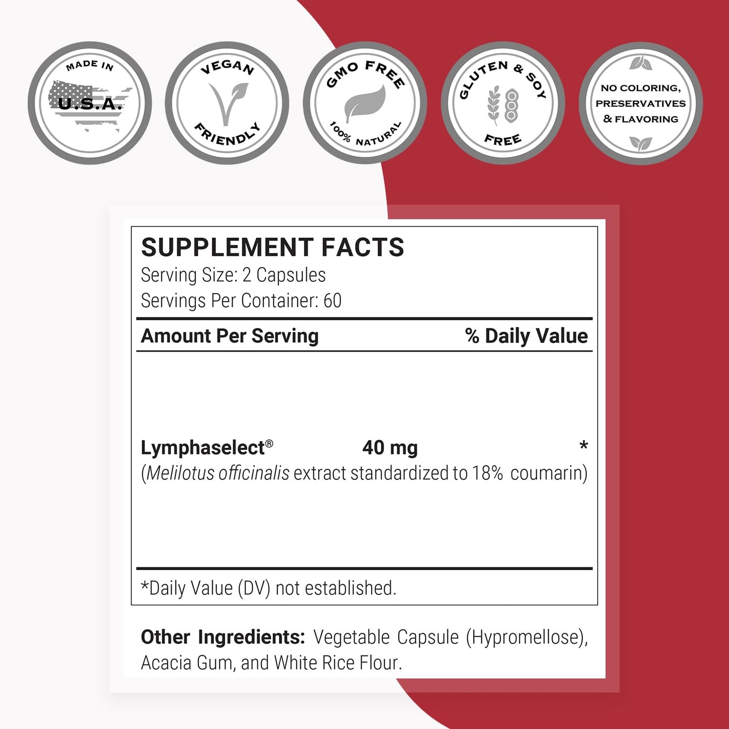 Supersmart Lymphatonic 40mg per Day Lymphatic Drainage Supplement Melilotus Officinalis Capsules 120 Count