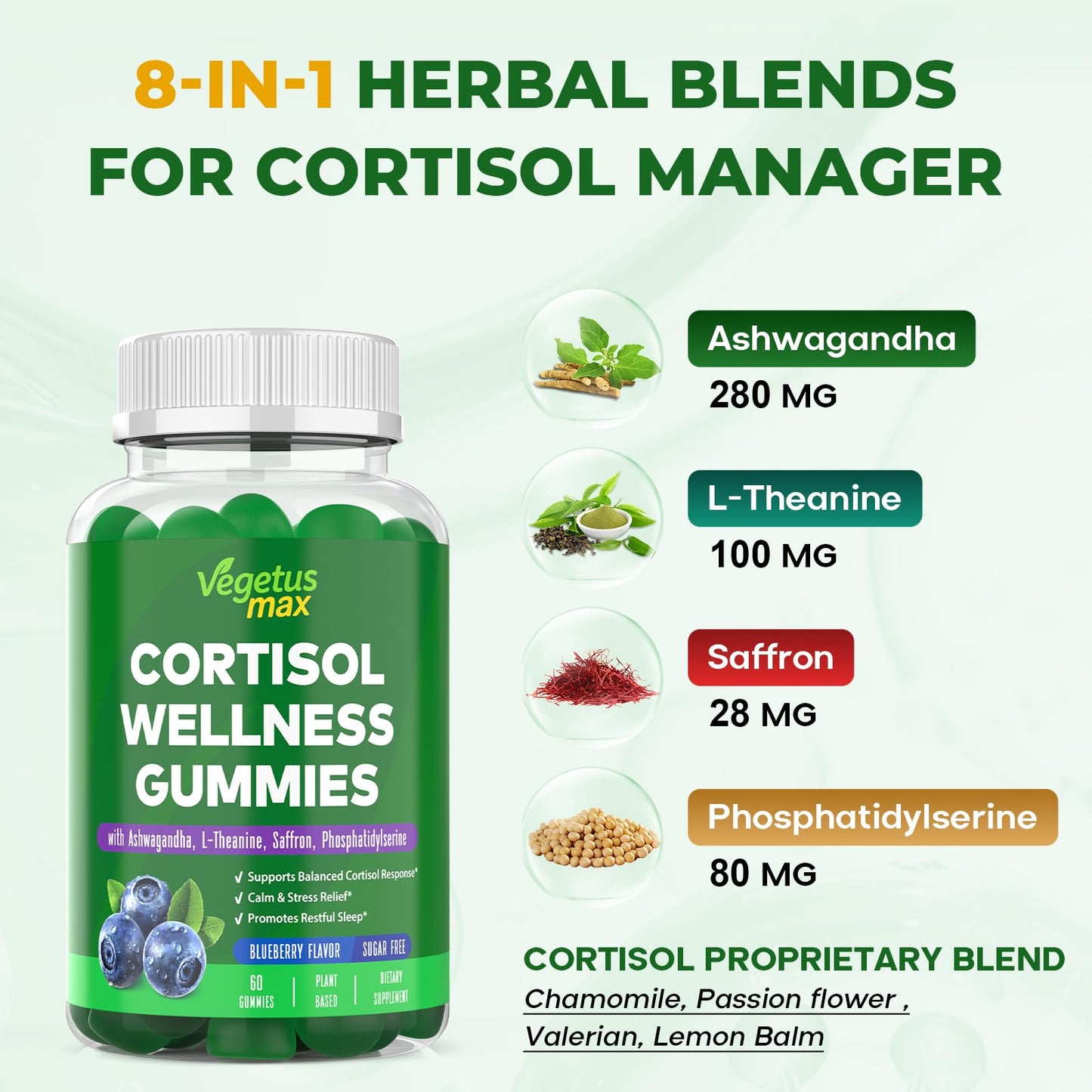 VEGETUSMAX Cortisol Gummies for Women 60 Count