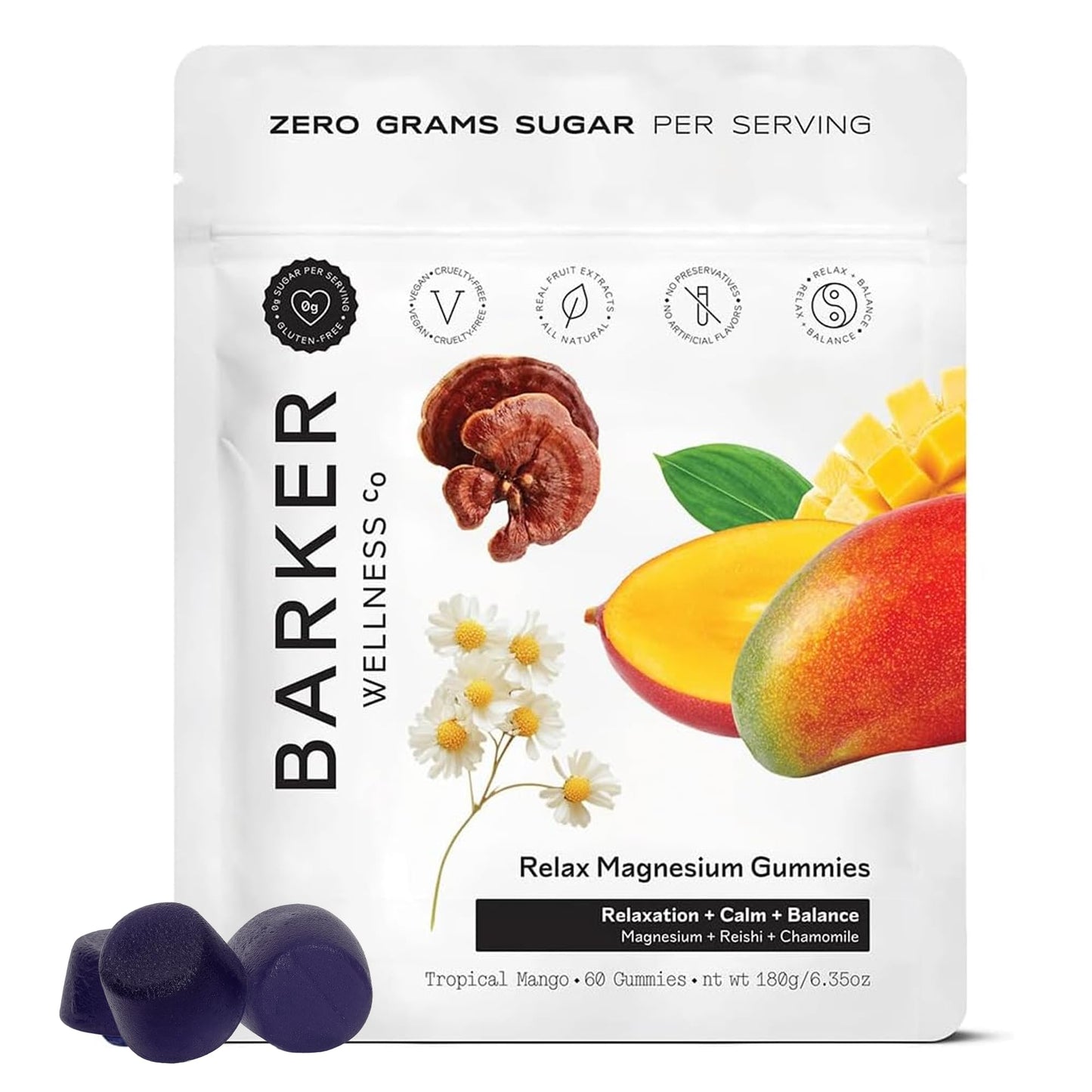 Barker Wellness Co Magnesium Gummies for Calm & Relaxation – Reishi, 60 Gummies