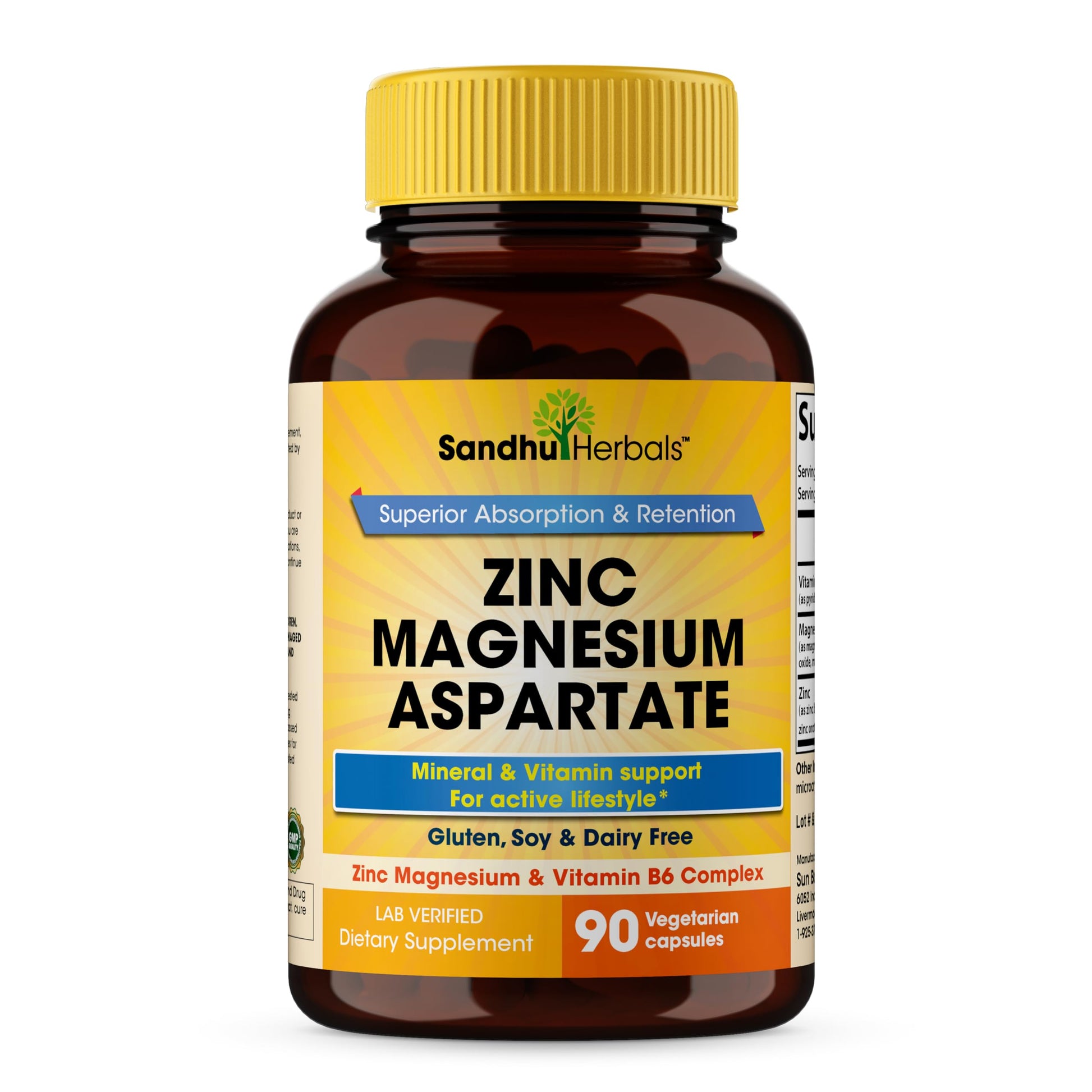 SANDHUHERBALS Zinc Magnesium Aspartate Supplement Capsules, 90 Count