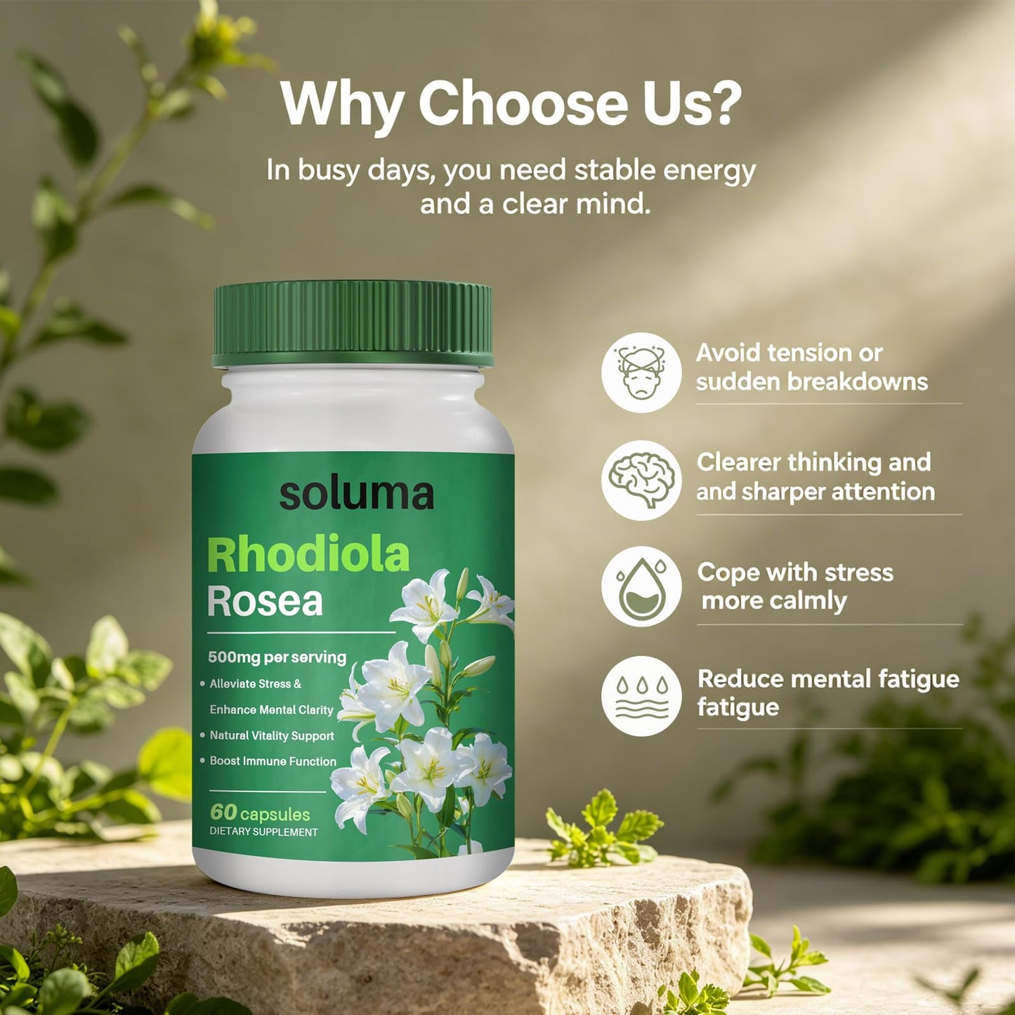 Soluma Rhodiola Rosea 500mg Capsule, 60 Capsules