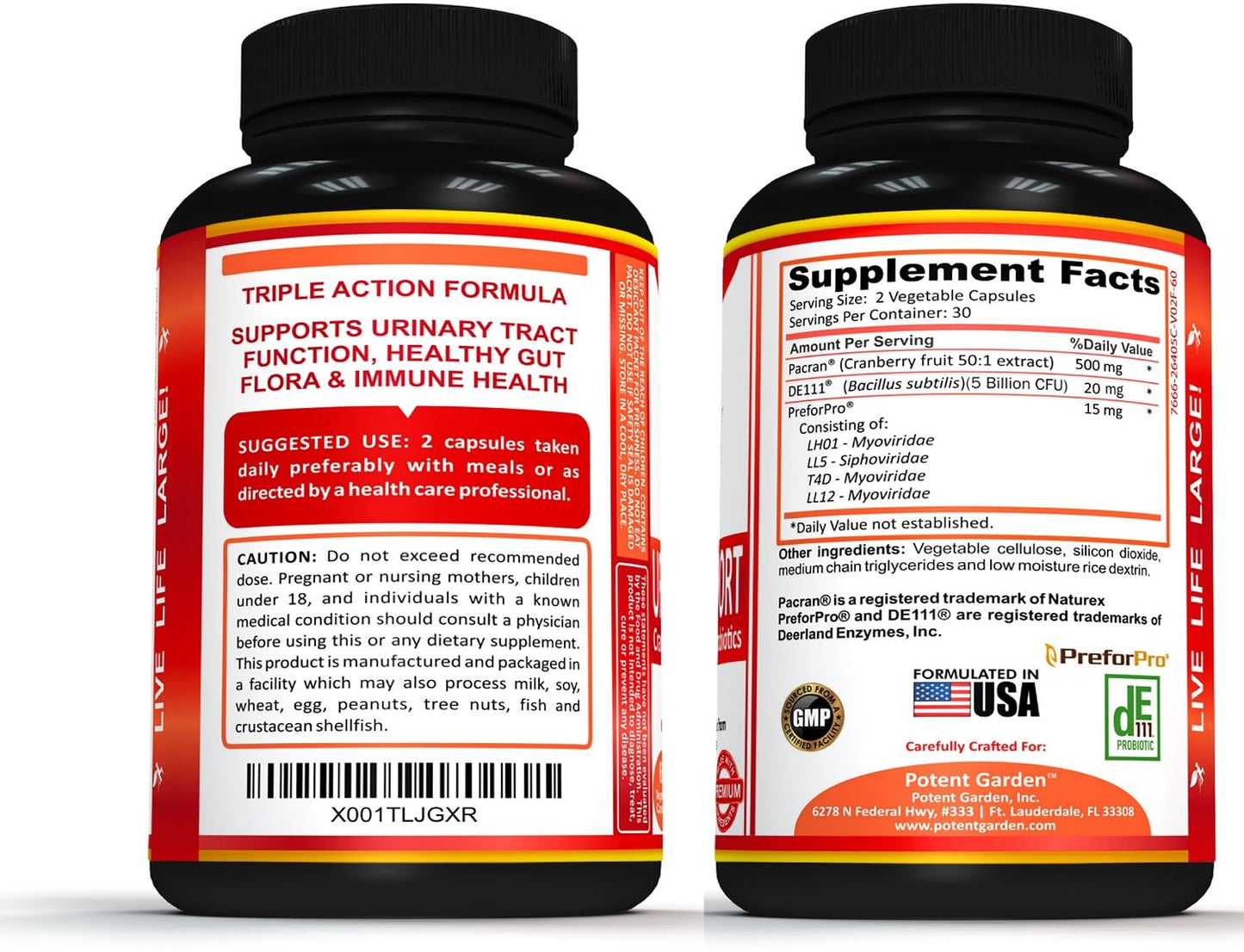 Potent Garden Urinary Support Probiotic Cranberry Capsules for Women, 5 Billion CFUs, 60 Count