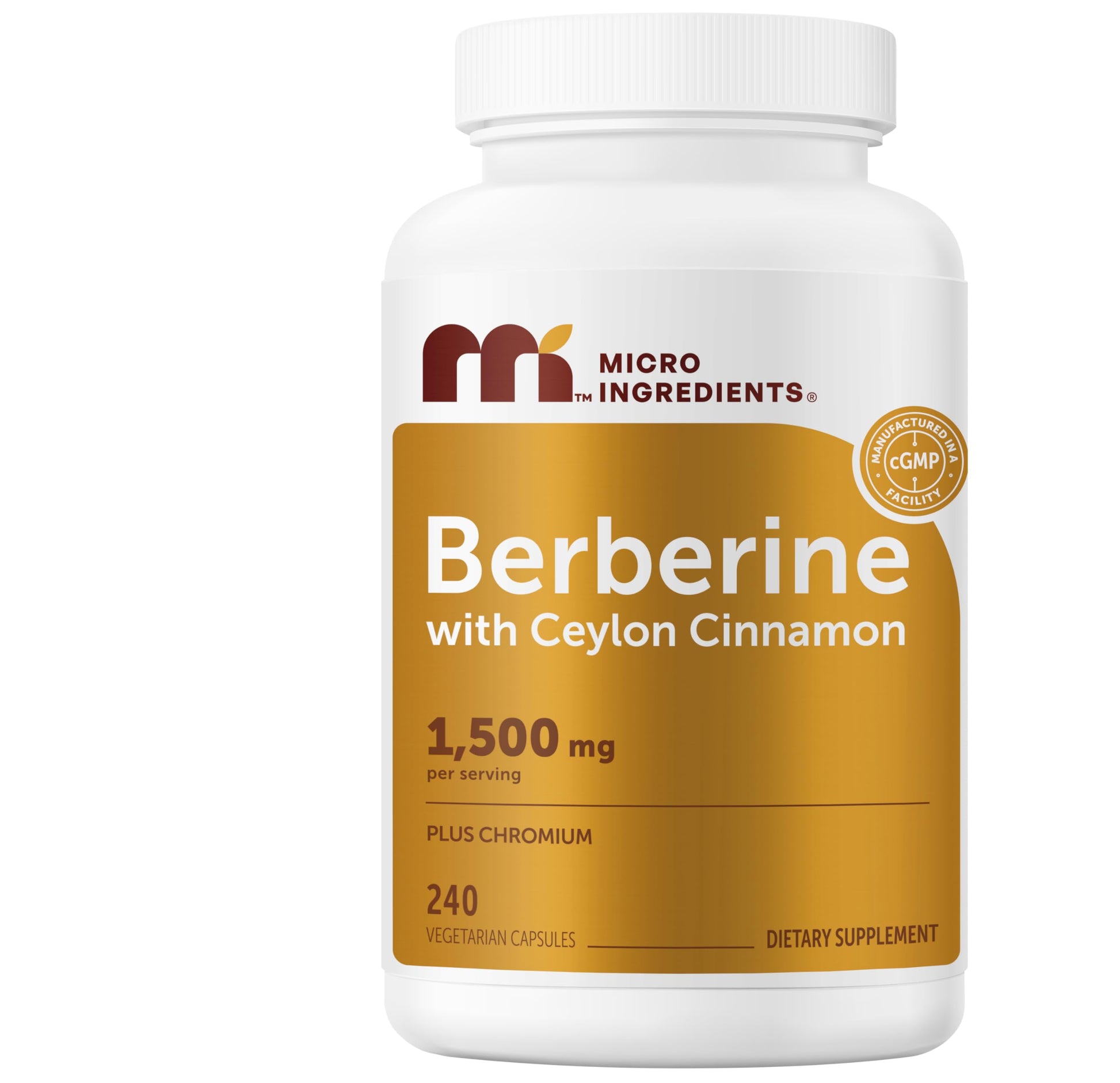 Micro Ingredients Berberine HCl with Ceylon Cinnamon 1,500 mg Per Serving Capsules 240