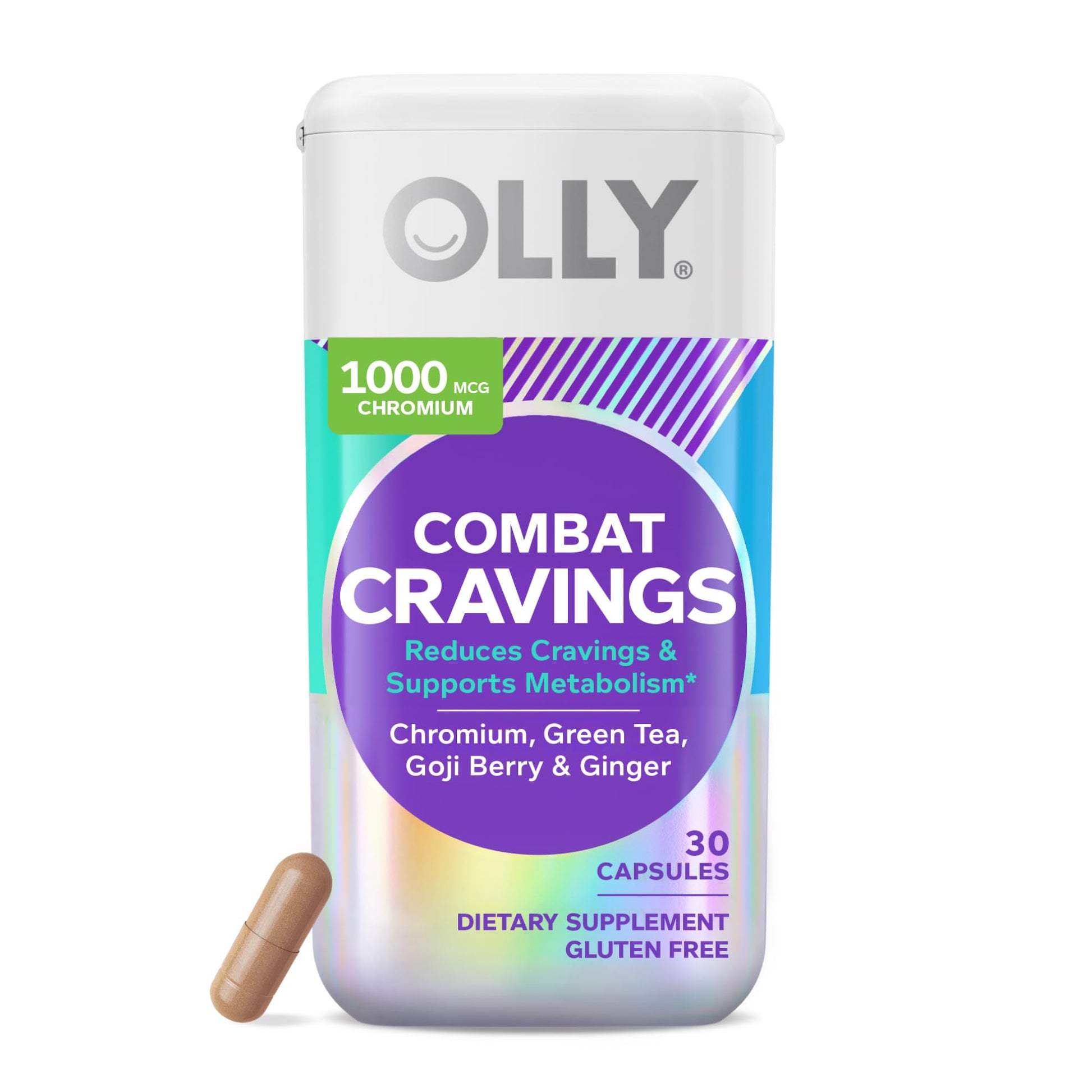 OLLY Combat Cravings, Metabolism & Energy Support Supplement, 1000 mcg Chromium, 30 Capsules