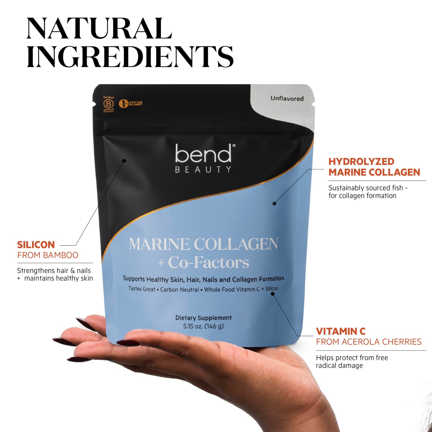 Bend Marine Collagen + Co-Factors Unflavored Collagen Powder Hydrolyzed Collagen Supplement Fish Collagen Peptides + Silicon + Vitamin C Supports Healthy Skin, Hair and Nails, Powder 28