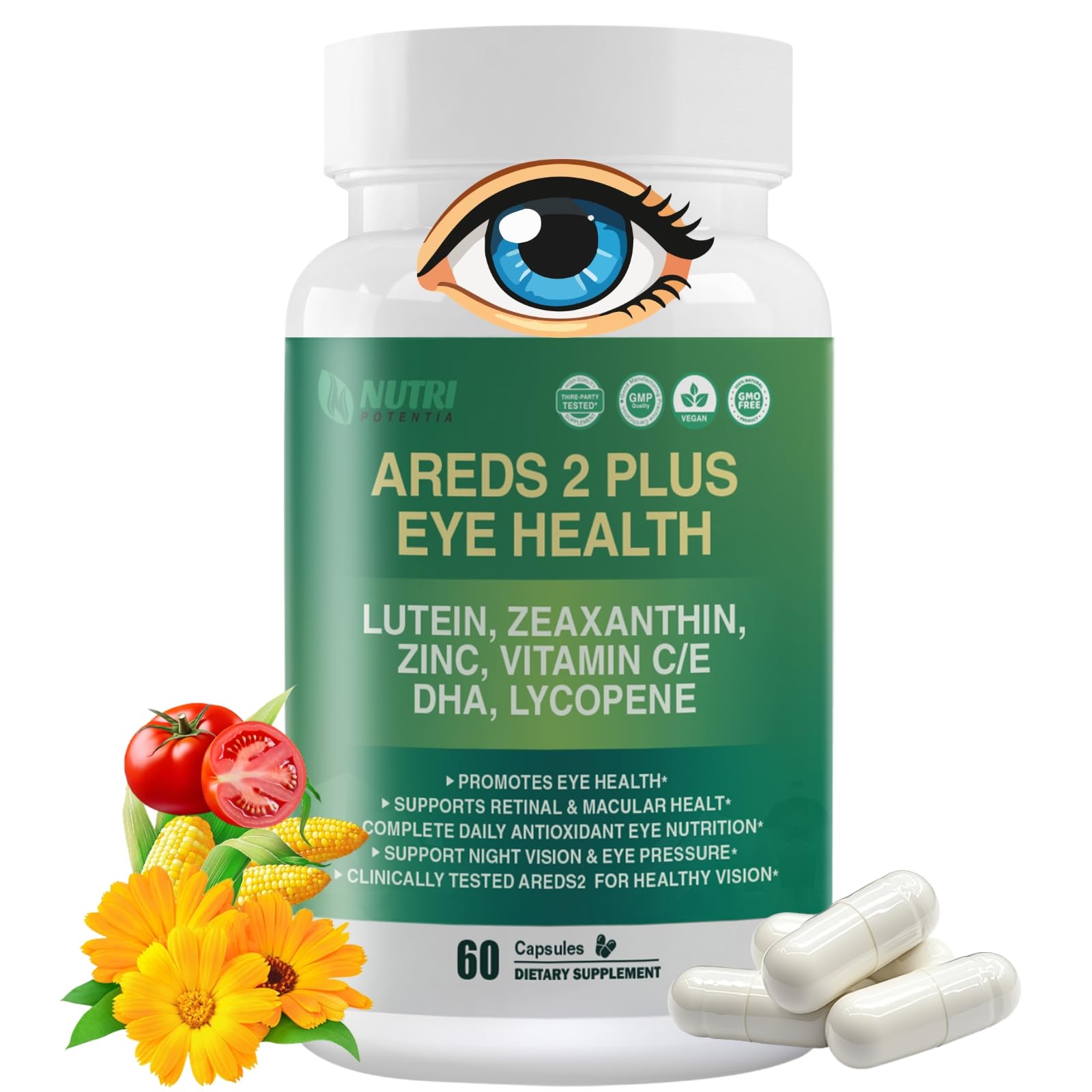 NUTRI POTENTIA AREDS 2 Plus Eye Vitamin Supplement Lutein and Zeaxanthin with DHA Capsule 60 Count
