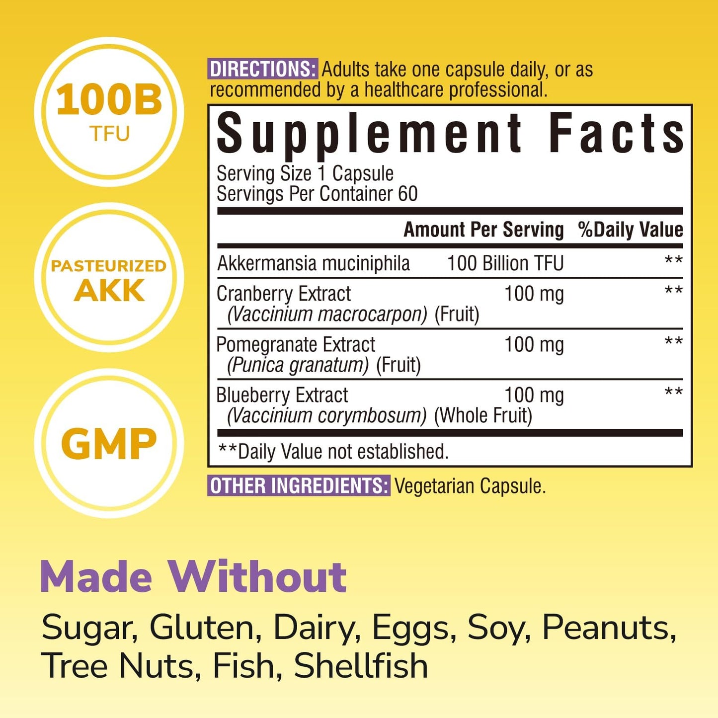 Vitalibre Akkermansia Probiotics 100 Billion TFU Pasteurized Akkermansia Muciniphila Capsule, 60 Count
