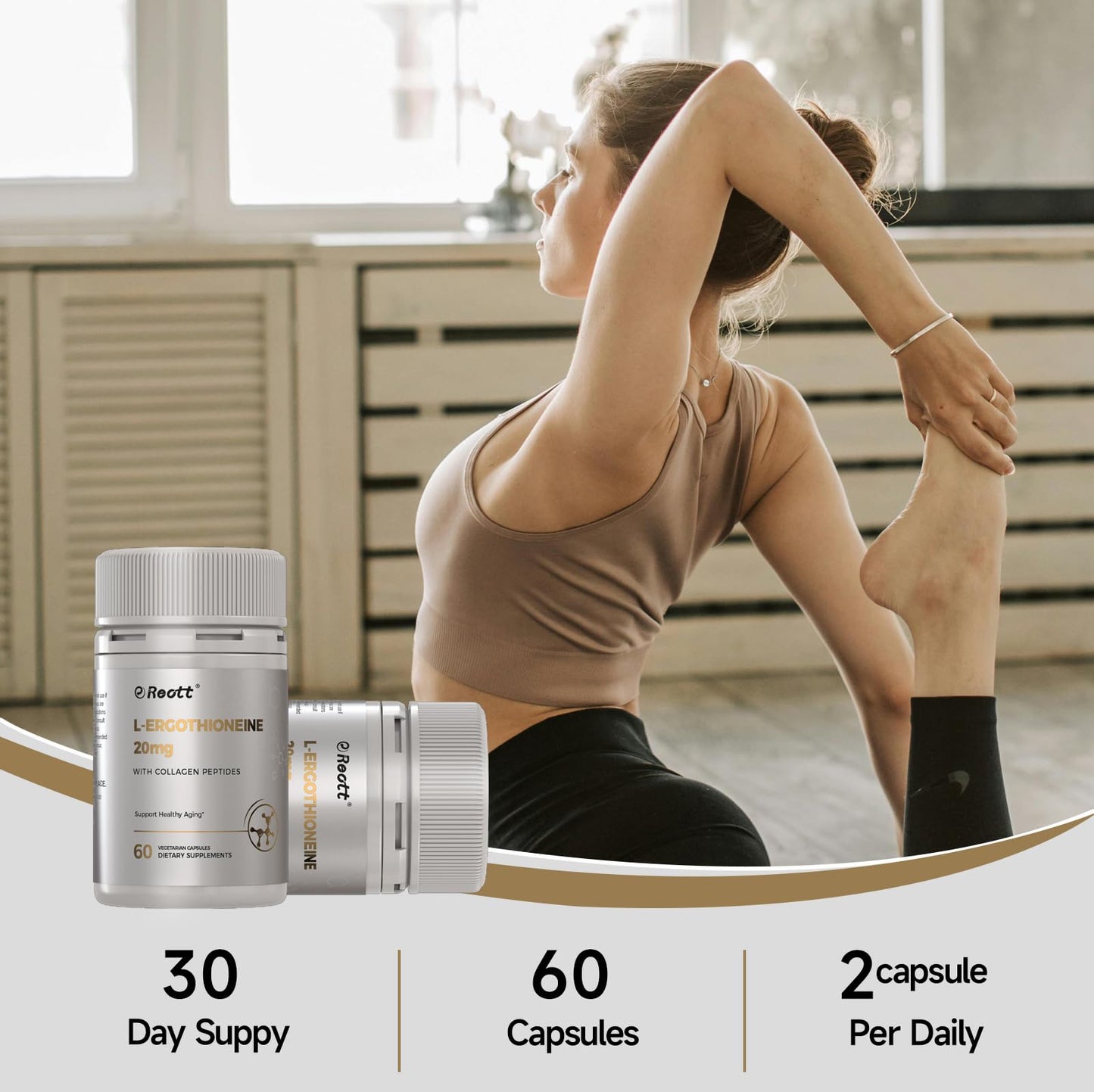 REOTT L-Ergothioneine with Collagen Peptides Capsules, 60 Count
