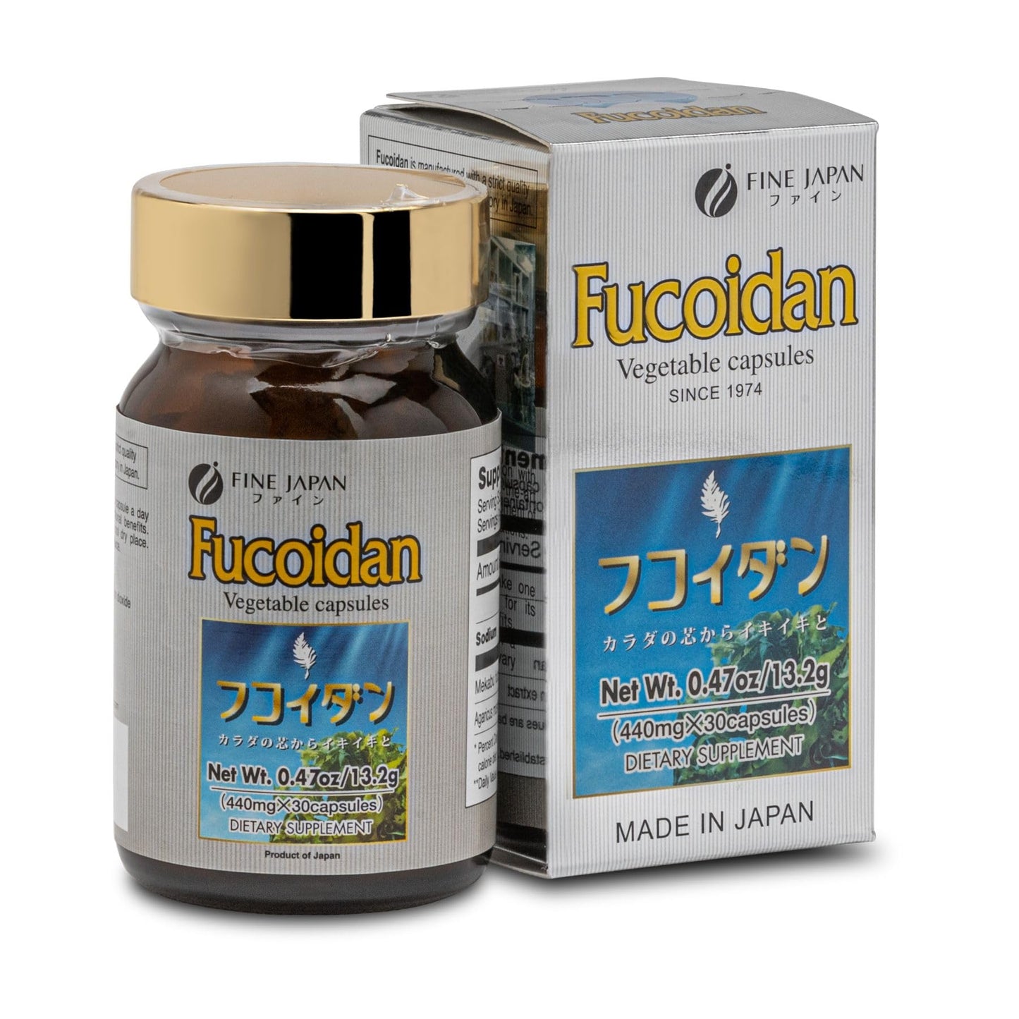 FINE JAPAN Fucoidan Capsules with Mekabu Seaweed & Agaricus Mushroom, 30 Count